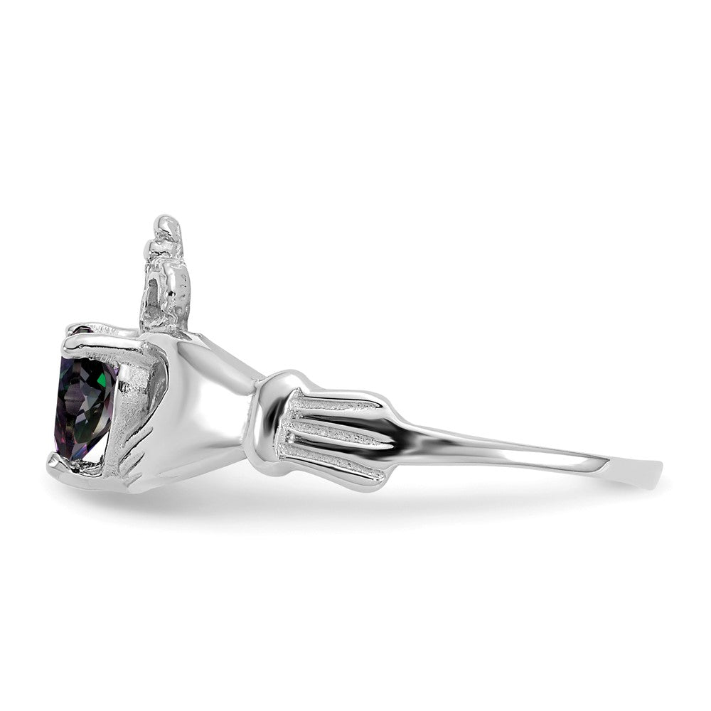 14k White Gold CZ June Birthstone Claddagh Heart Ring