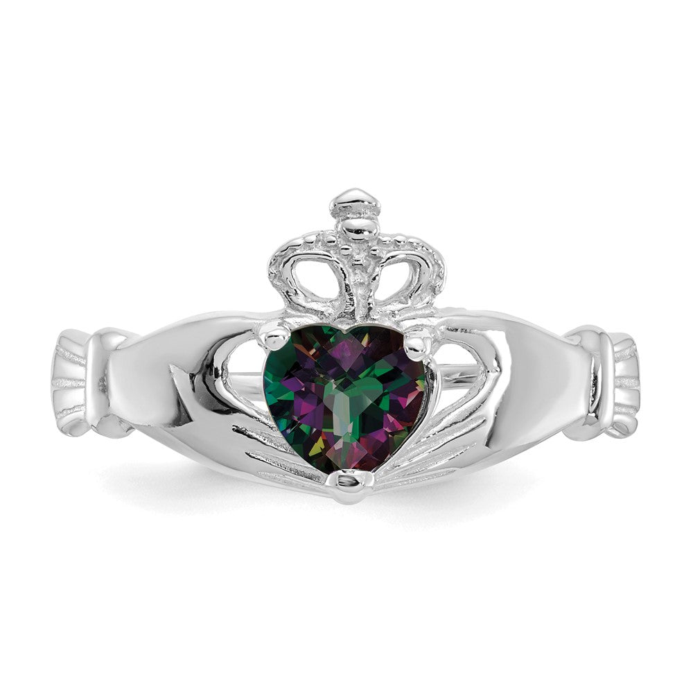 14k White Gold CZ June Birthstone Claddagh Heart Ring