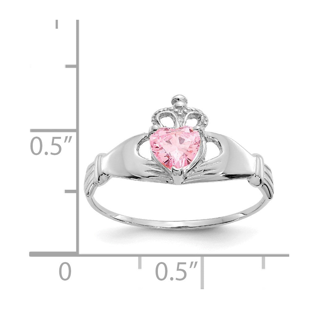 14k White Gold CZ October Birthstone Claddagh Heart Ring