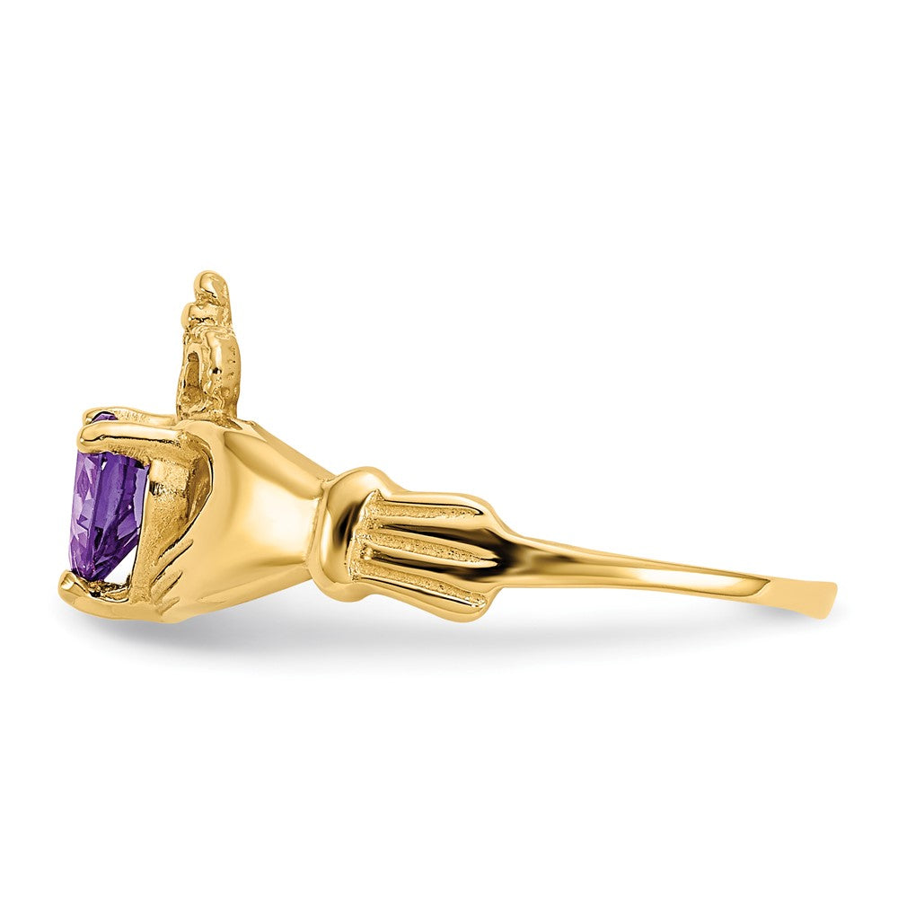 14k CZ February Birthstone Claddagh Heart Ring