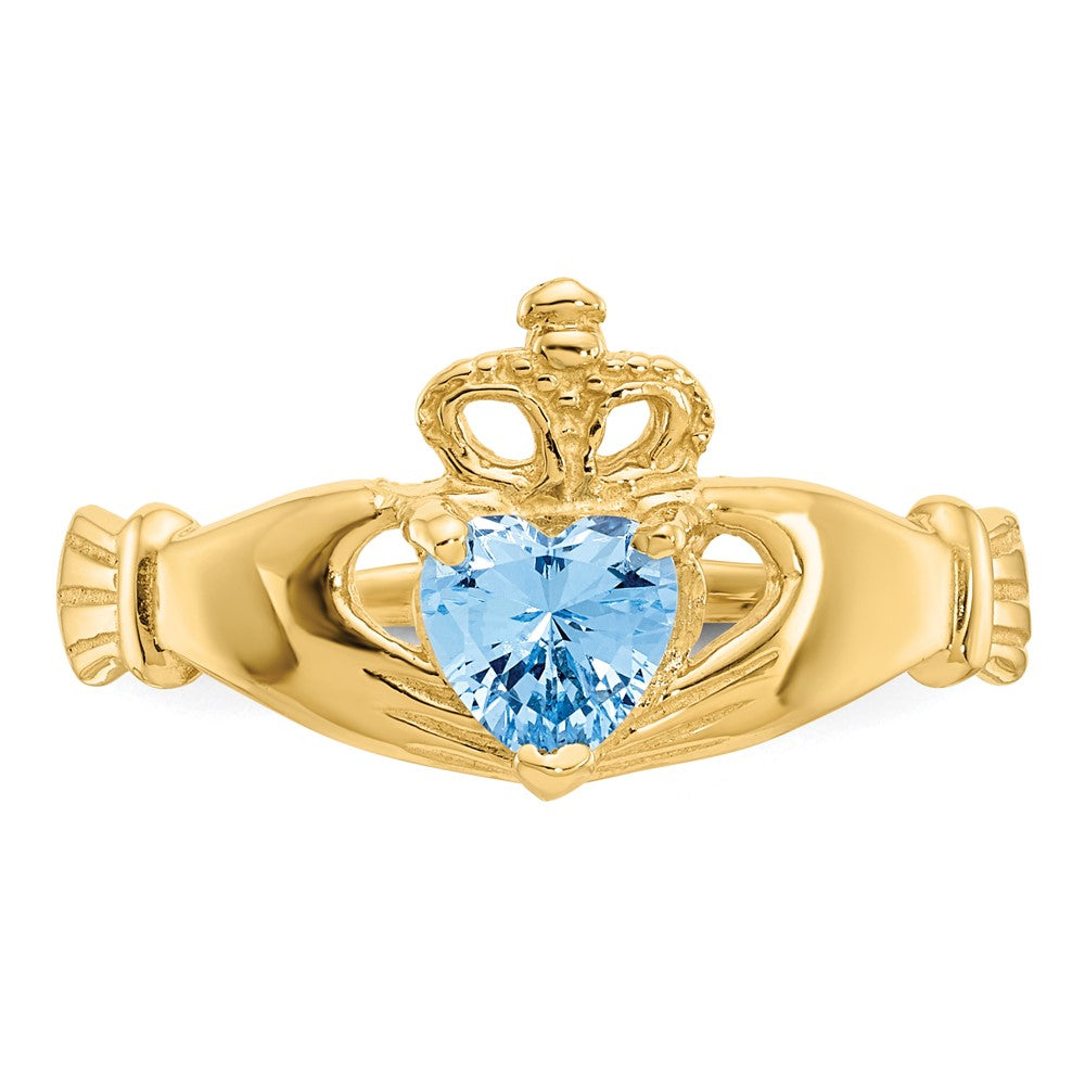 14k CZ March Birthstone Claddagh Heart Ring