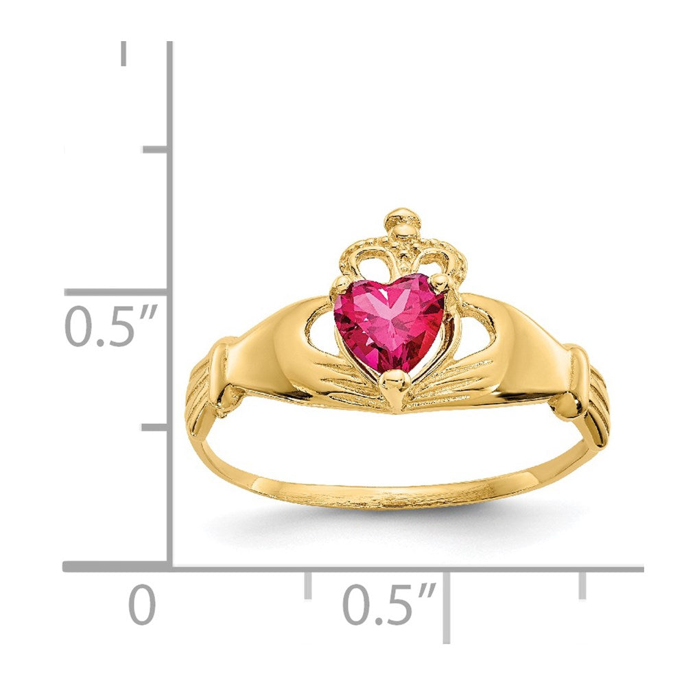 14k CZ July Birthstone Claddagh Heart Ring