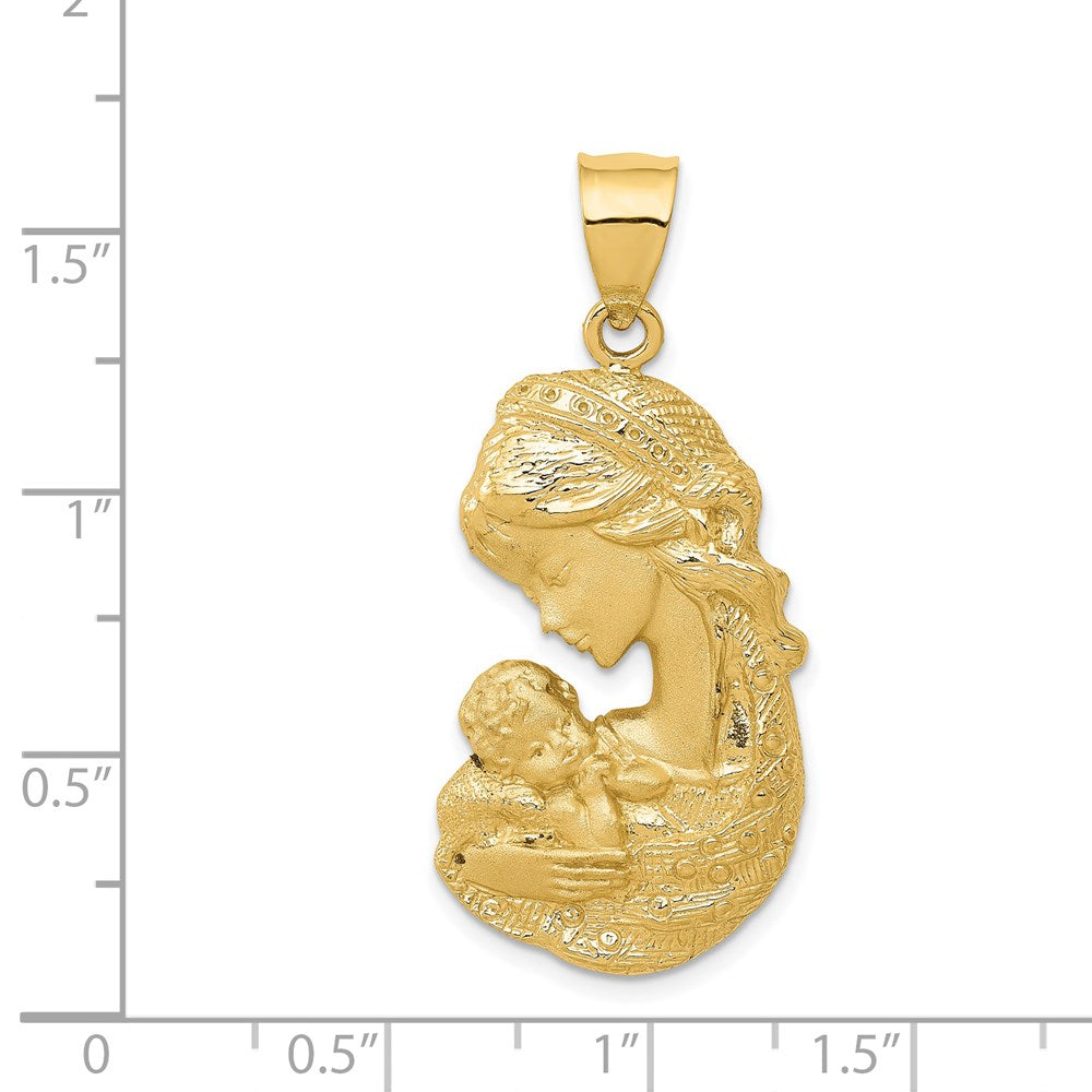 14k Solid Satin Polished Mother Holding Child Charm