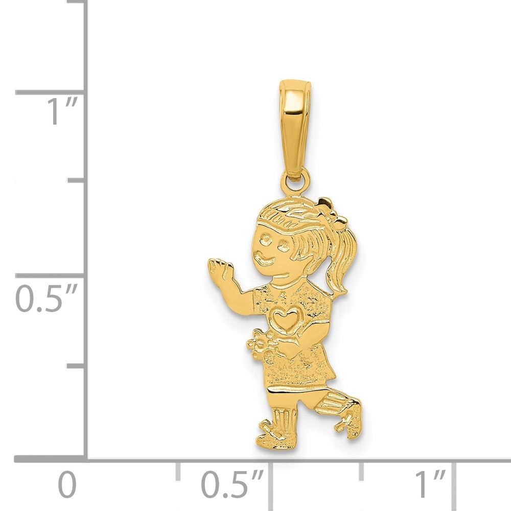 14K Little Girl Walking with Flowers Pendant