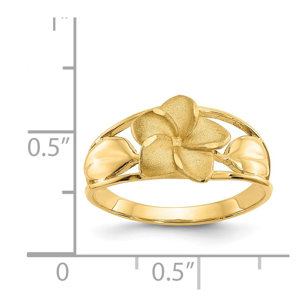 14k Satin & Diamond-Cut Plumeria Ring