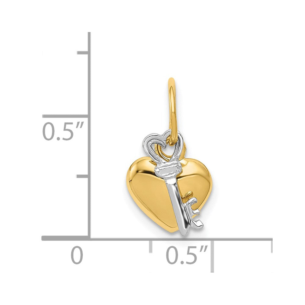 14K Two-tone Polished Moveable Key and Heart Lock Charm