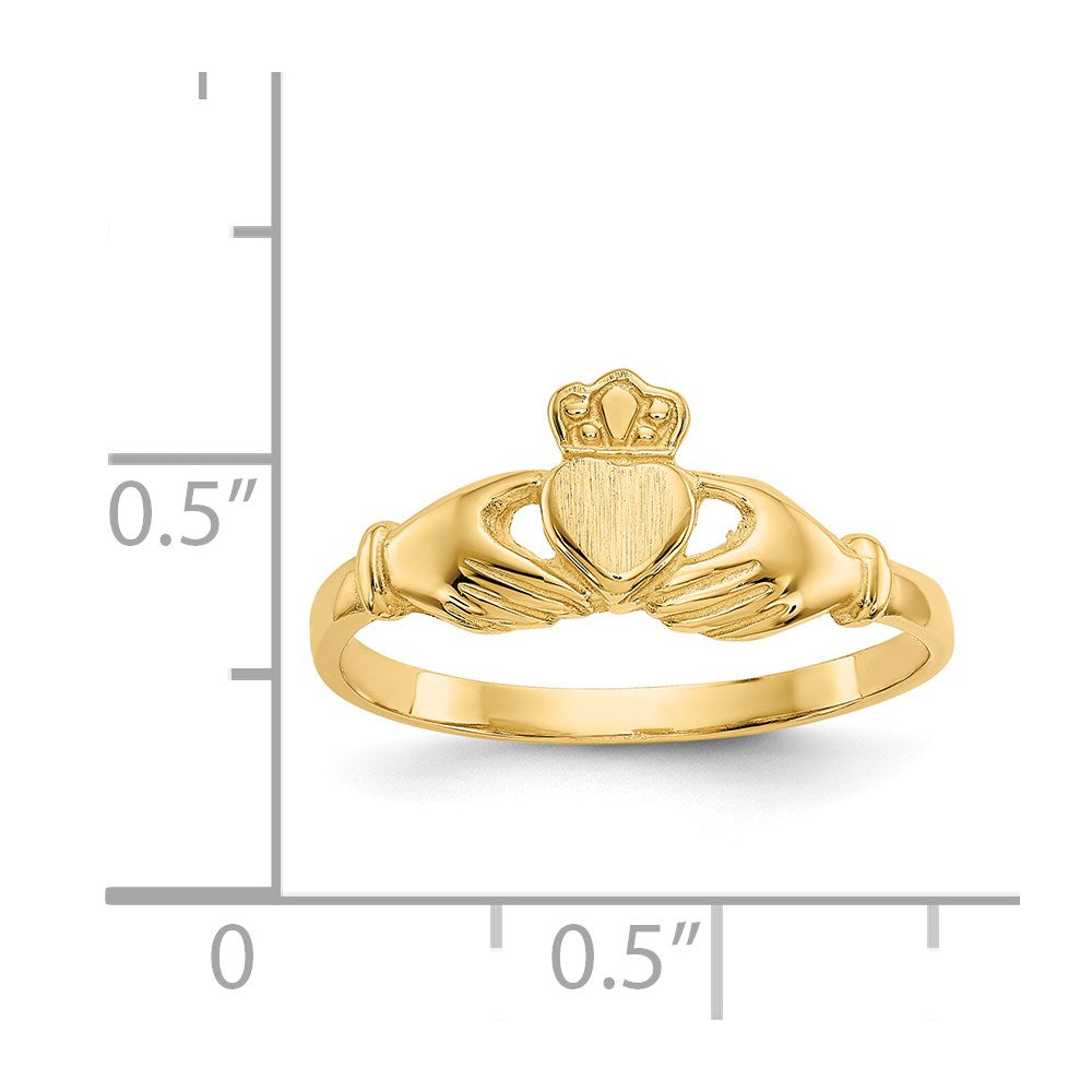 14k Polished and Satin Claddagh Ring