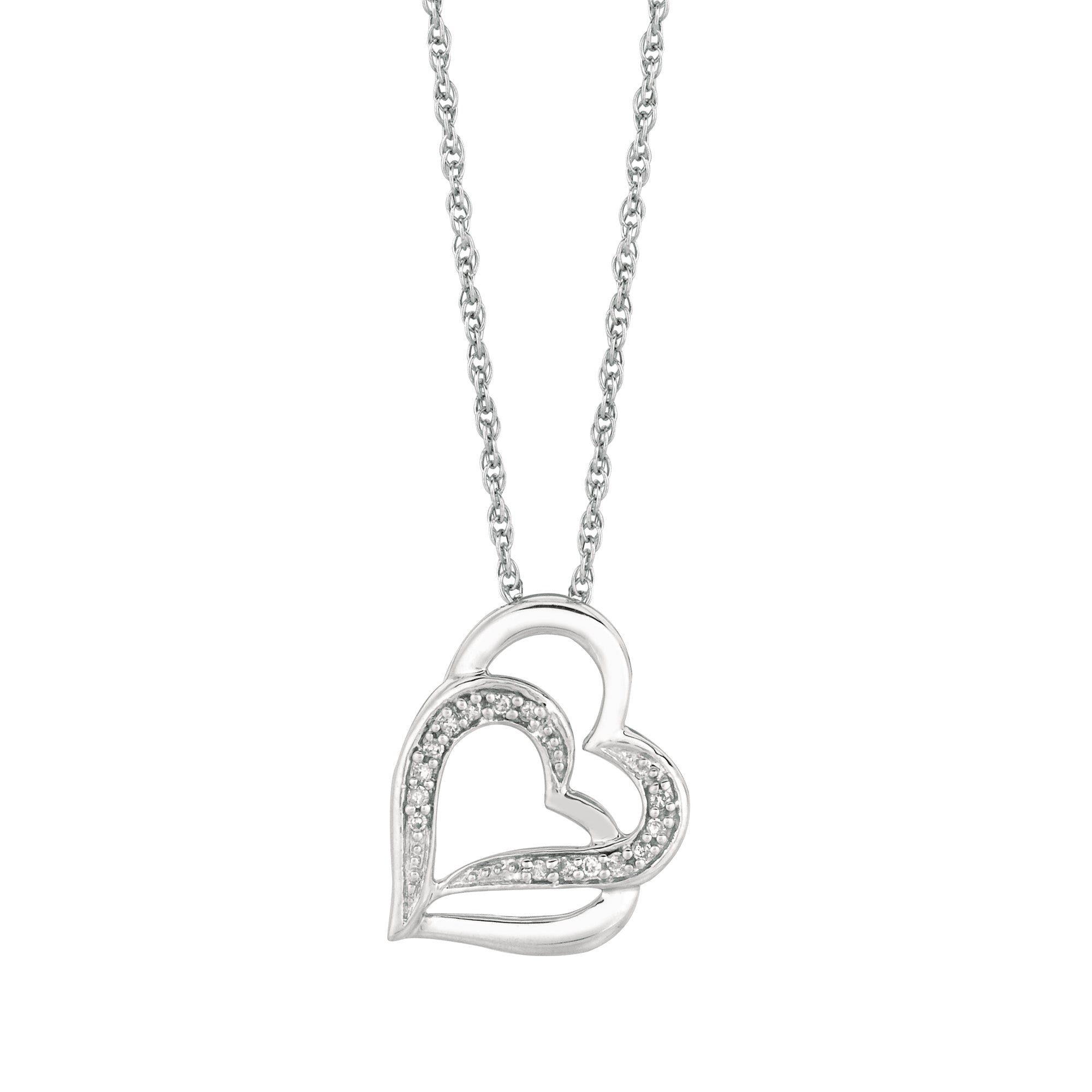 Sterling Silver Diamond Accent .07ct Interlocked Hearts 18" Necklace 