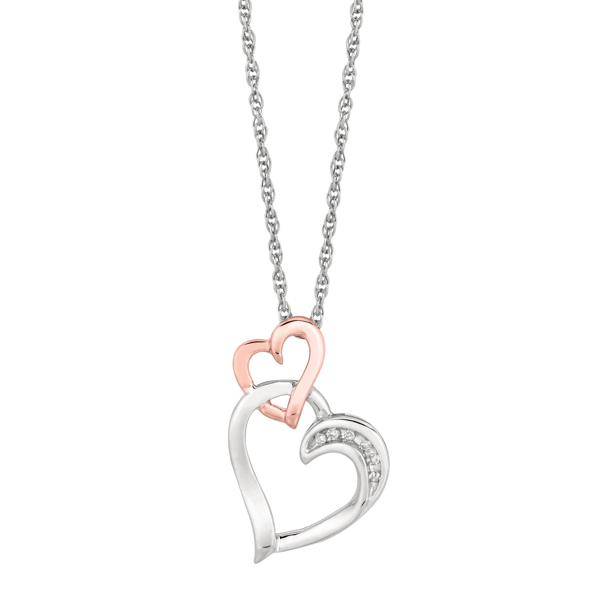 Sterling Silver Diamond Accent .03ct Two Tone Interlocked Hearts 18" Necklace 