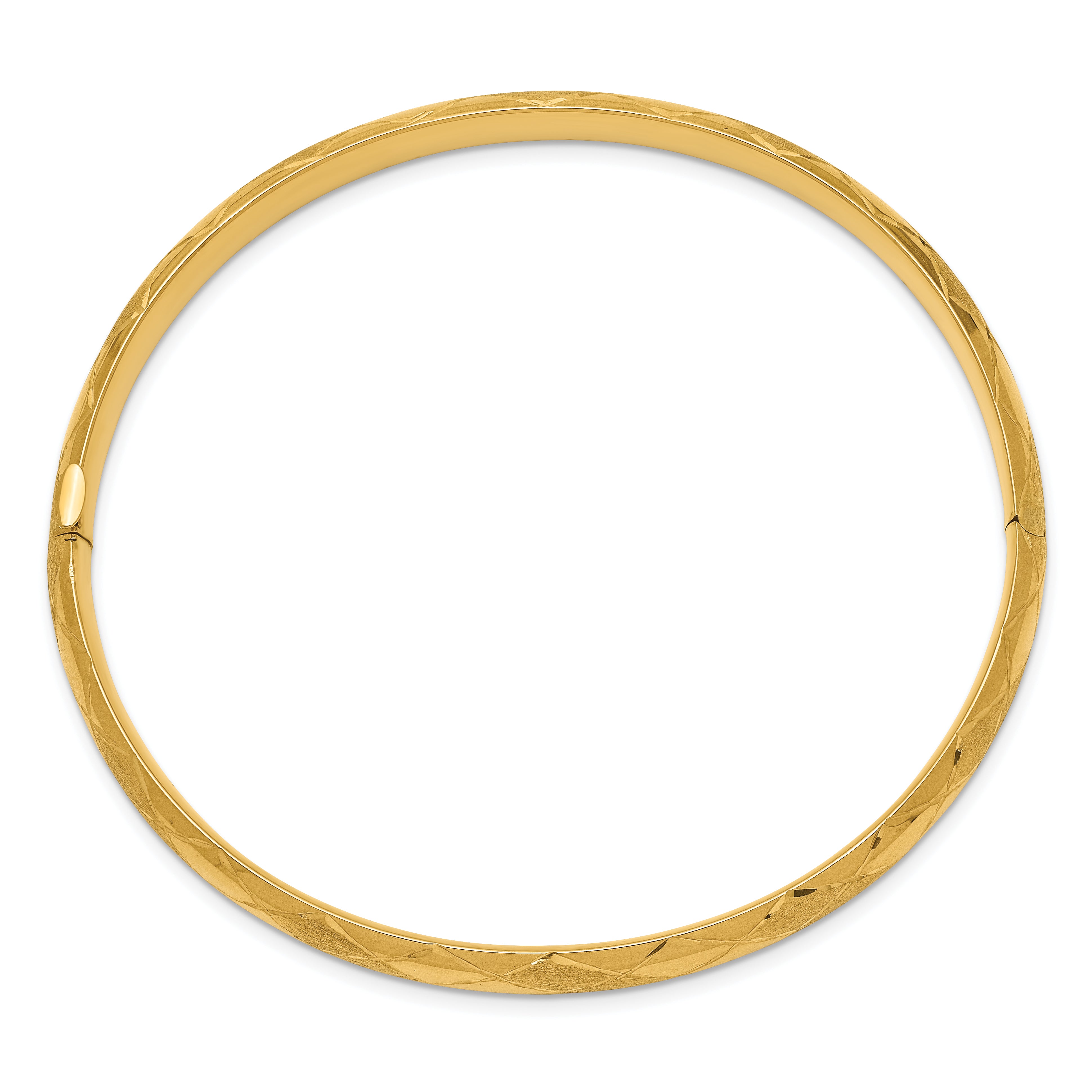 14k 4/16 Diamond-cut Fancy 6.50mm Hinged Oval Bangle Bracelet