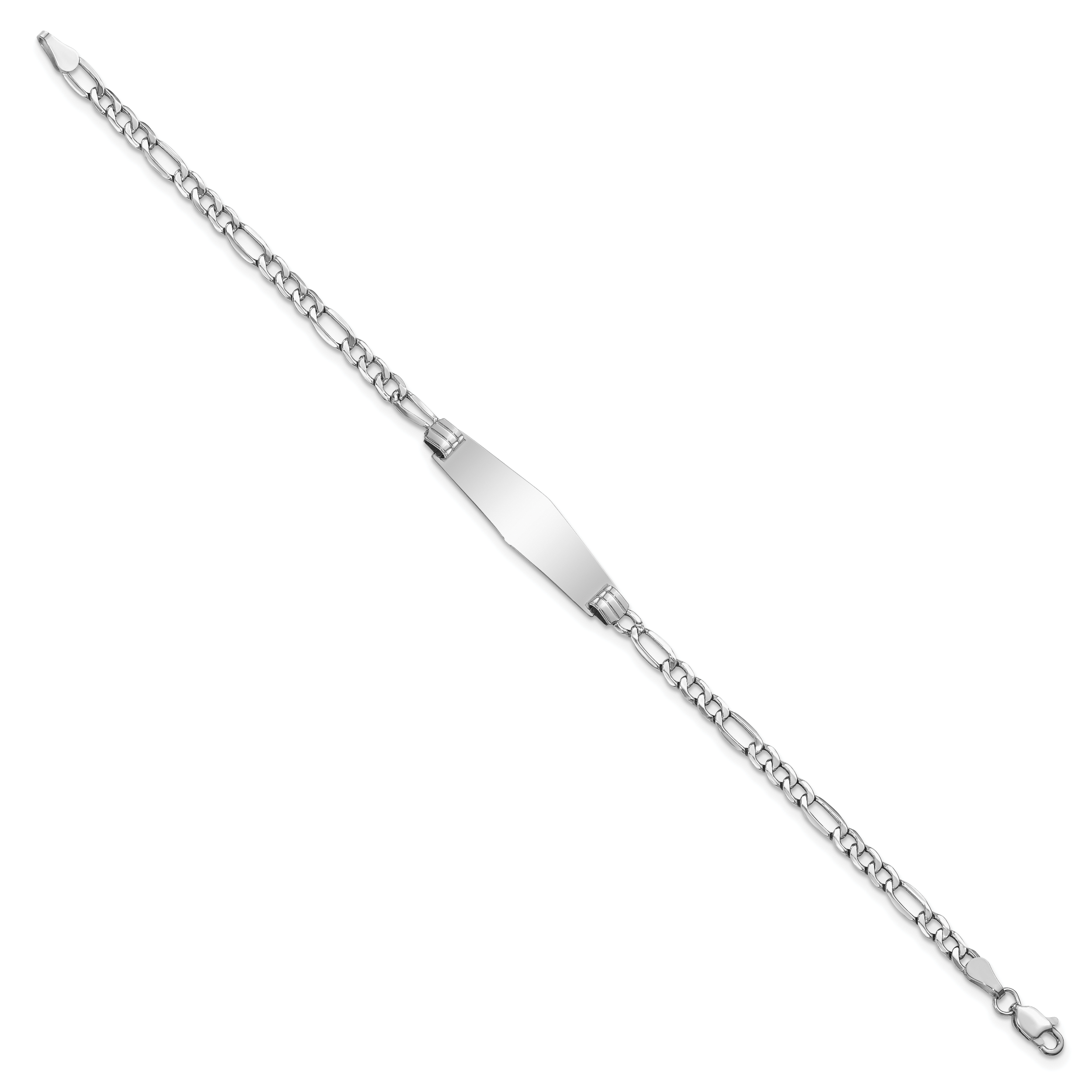 14K Wg Semi-Solid Soft Diamond Shape Figaro Link Id Bracelet