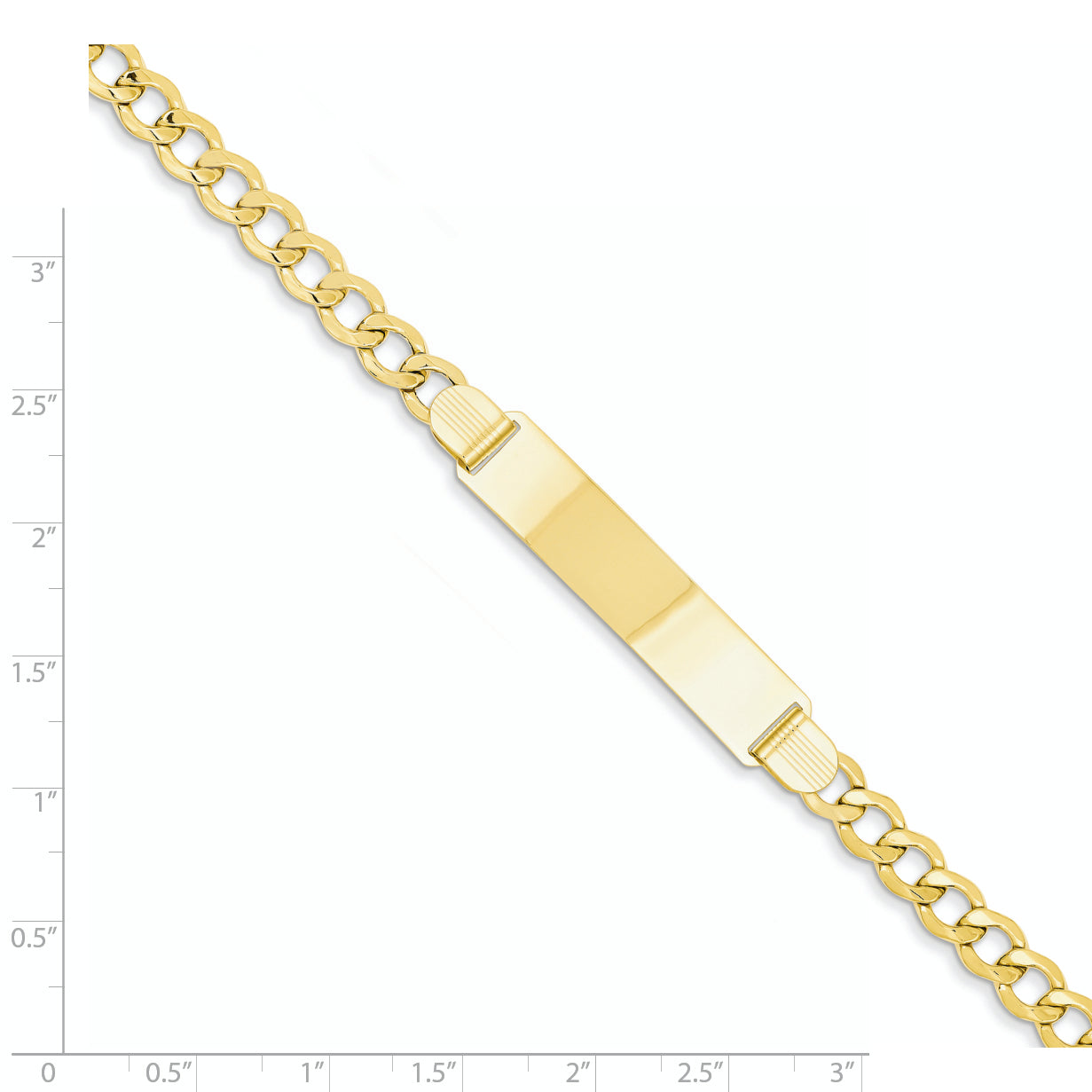 14k Polished Semi-Solid Chain/Solid Plate 5.9mm Curb Link 37.5x9mm Plate 7 inch ID Bracelet