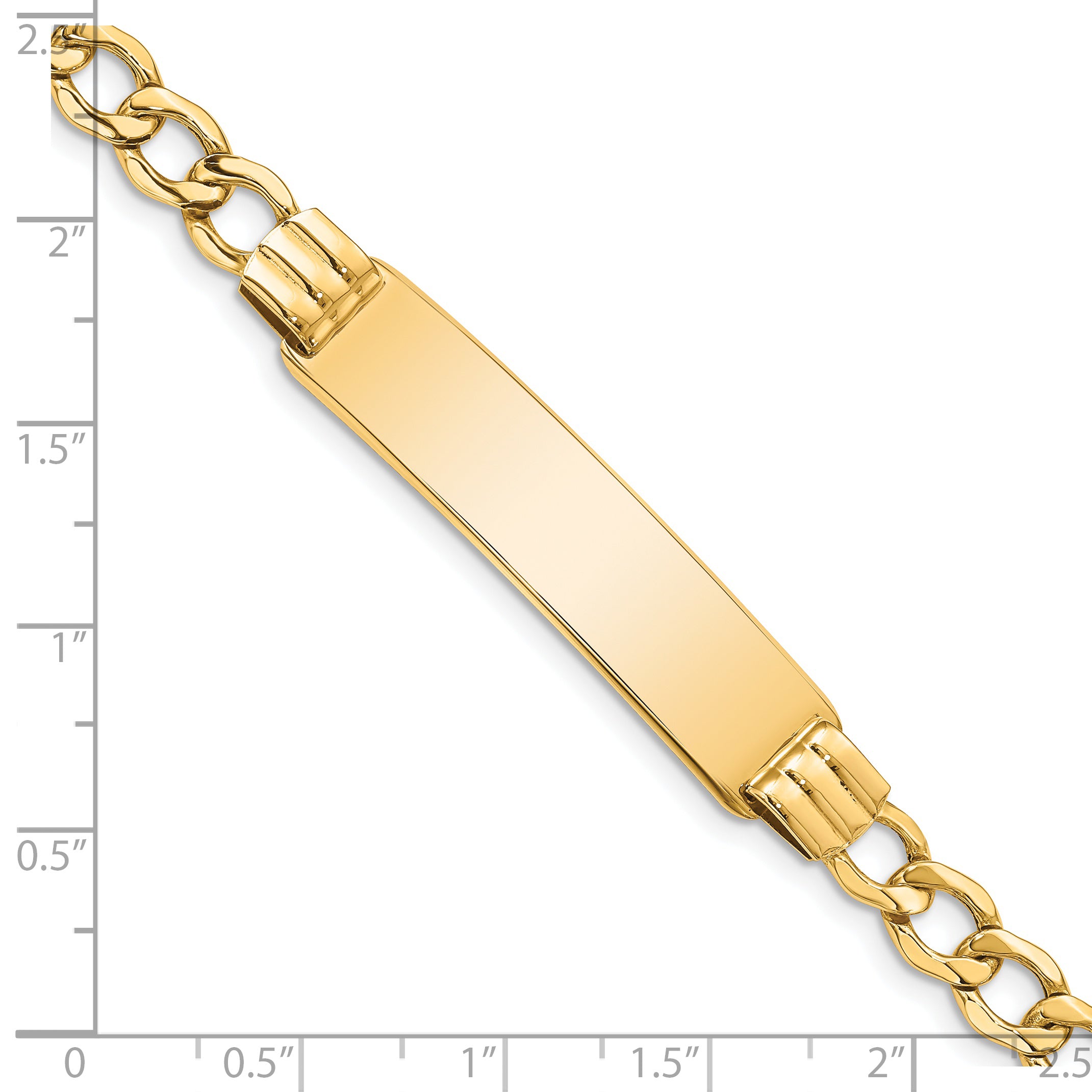 14k Polished Semi-Solid Chain/Solid Plate 5.9mm Curb Link 37.5x9mm Plate 7 inch ID Bracelet