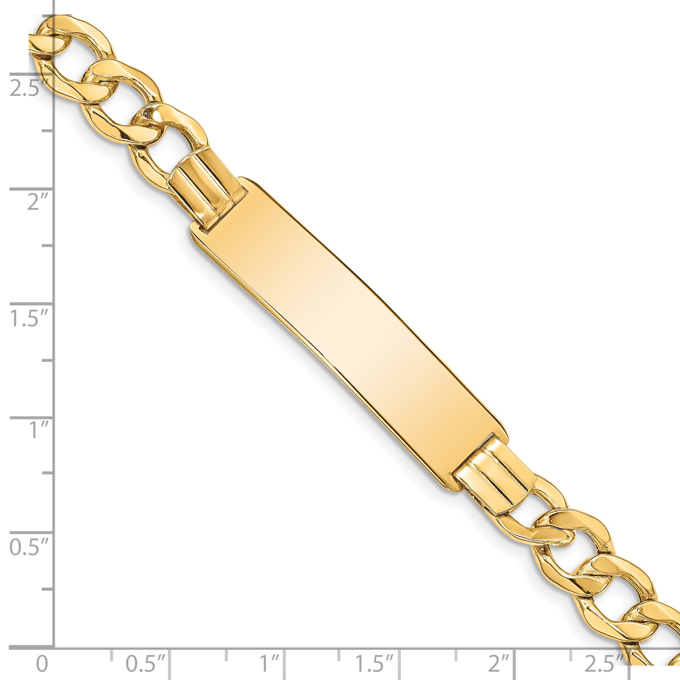 14k Polished Semi-Solid Chain/Solid Plate 9mm Curb Link 37.5x9mm Plate 8 inch ID Bracelet