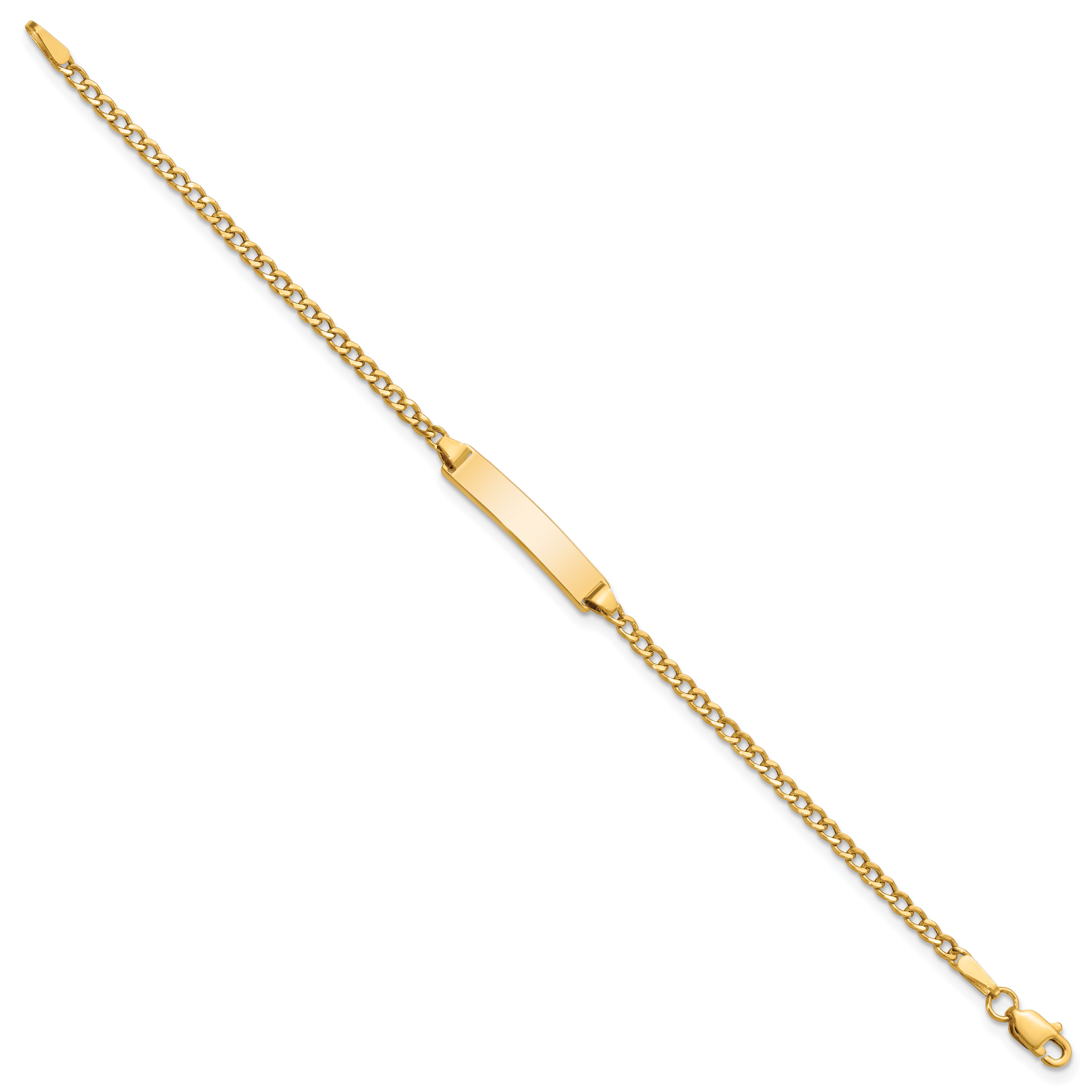 14k Polished Semi-Solid Chain/Solid Plate Cuban Link 20x4.5mm Plate 6 inch Baby/Child ID Bracelet