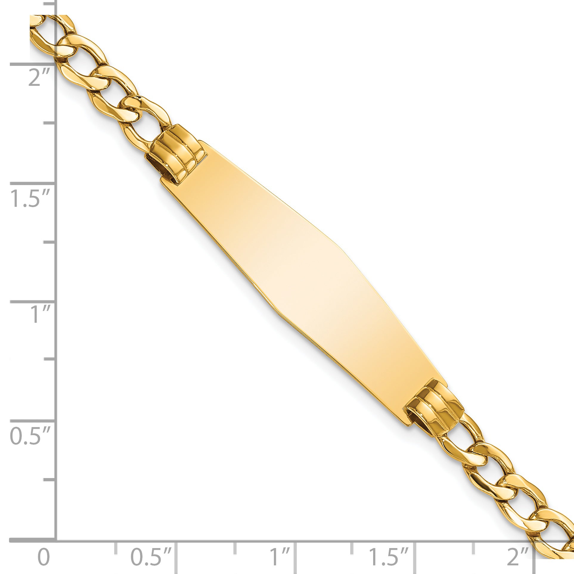 14k Polished Semi-Solid Chain/Solid Plate Cuban Link Soft Diamond Shape 34x10mm Plate 7 inch ID Bracelet