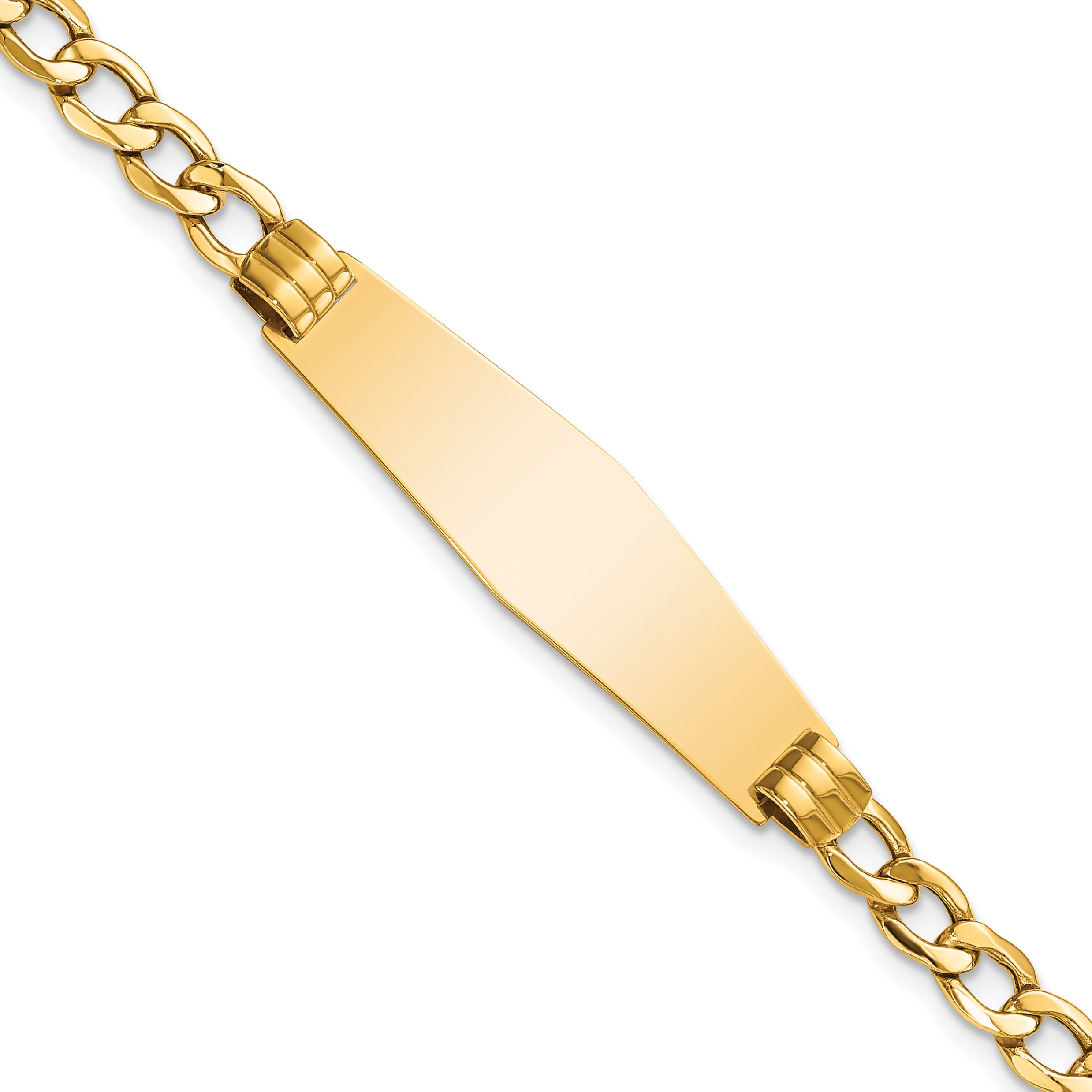 14K Polished Semi-Solid Soft Diamond Shape Cuban Id Bracelet