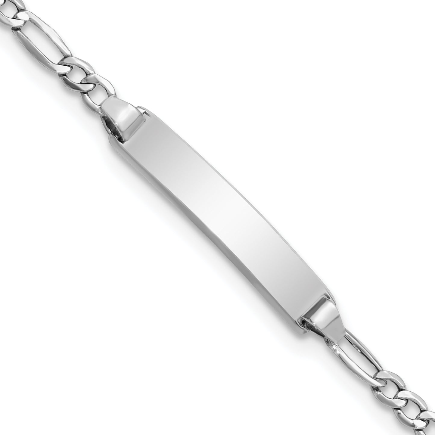 14k White Gold Polished Semi-Solid Chain/Solid Plate Figaro Link 20.5x4.5mm Plate 7 inch ID Bracelet
