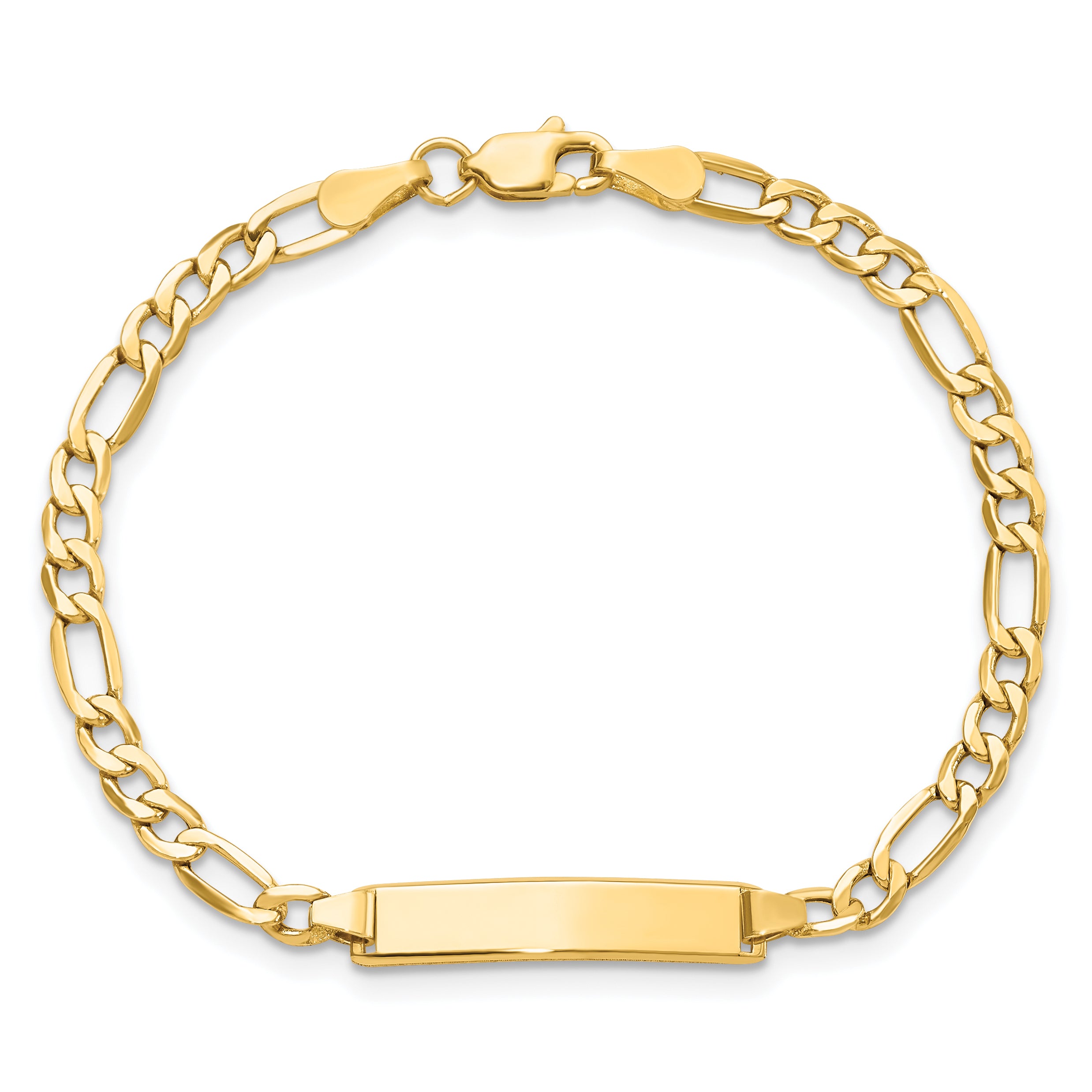 14k Polished Semi-Solid Chain/Solid Plate Figaro Link 23x4.3mm Plate 7 inch ID Bracelet