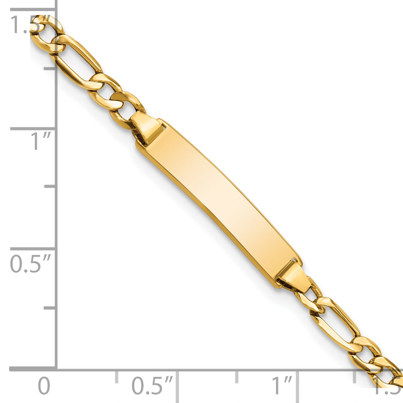 14k Polished Semi-Solid Chain/Solid Plate Figaro Link 23x4.3mm Plate 7 inch ID Bracelet
