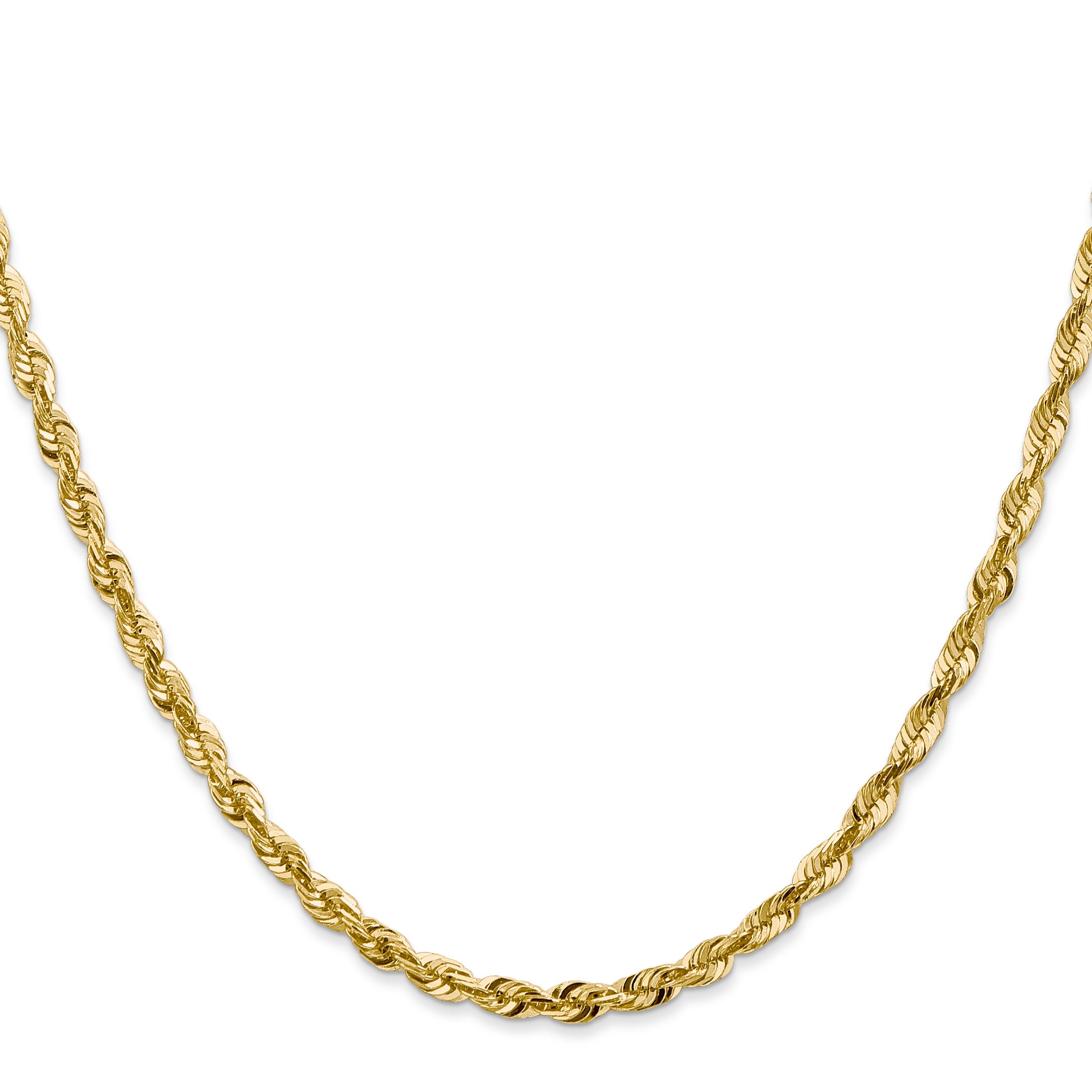 10KT Hollow Yellow Gold 2 MM Diamond Cut Rope Chain