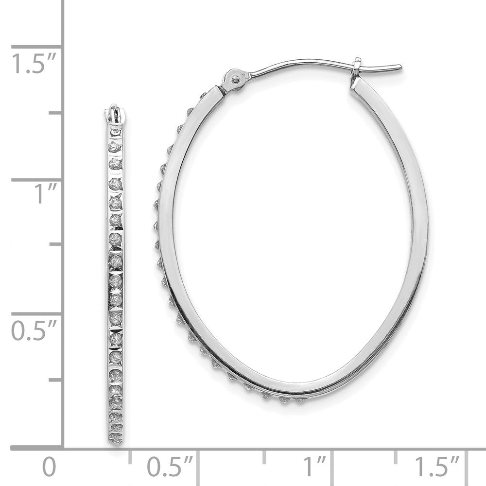 14k White Gold Diamond Fascination Oval Hinged Hoop Earrings