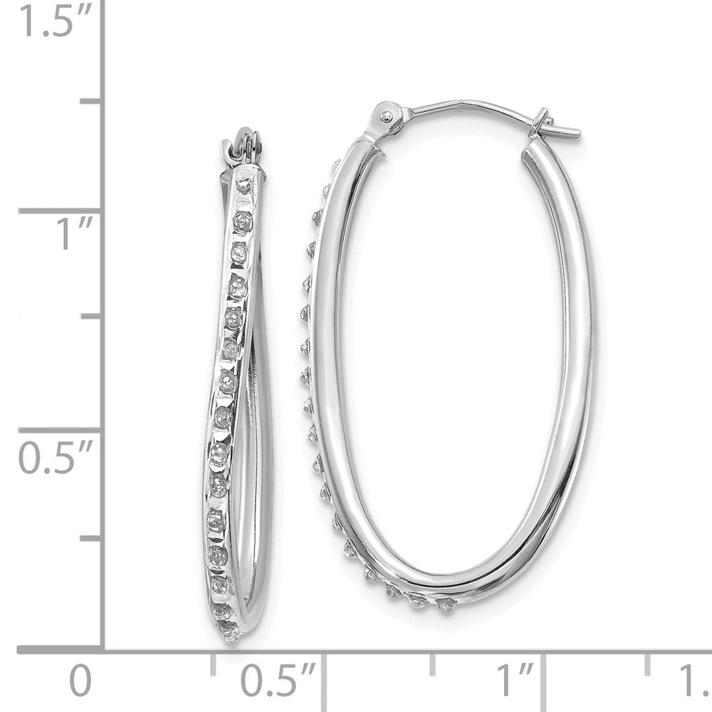 14k White Gold Diamond Fascination Oval Hinged Hoop Earrings