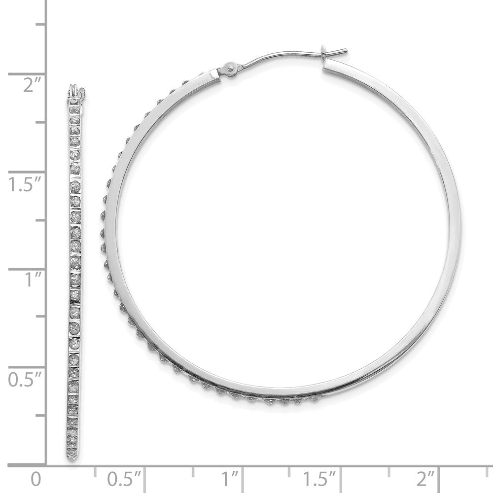 14k White Gold Diamond Fascination Lg Round Hinged Hoop Earrings