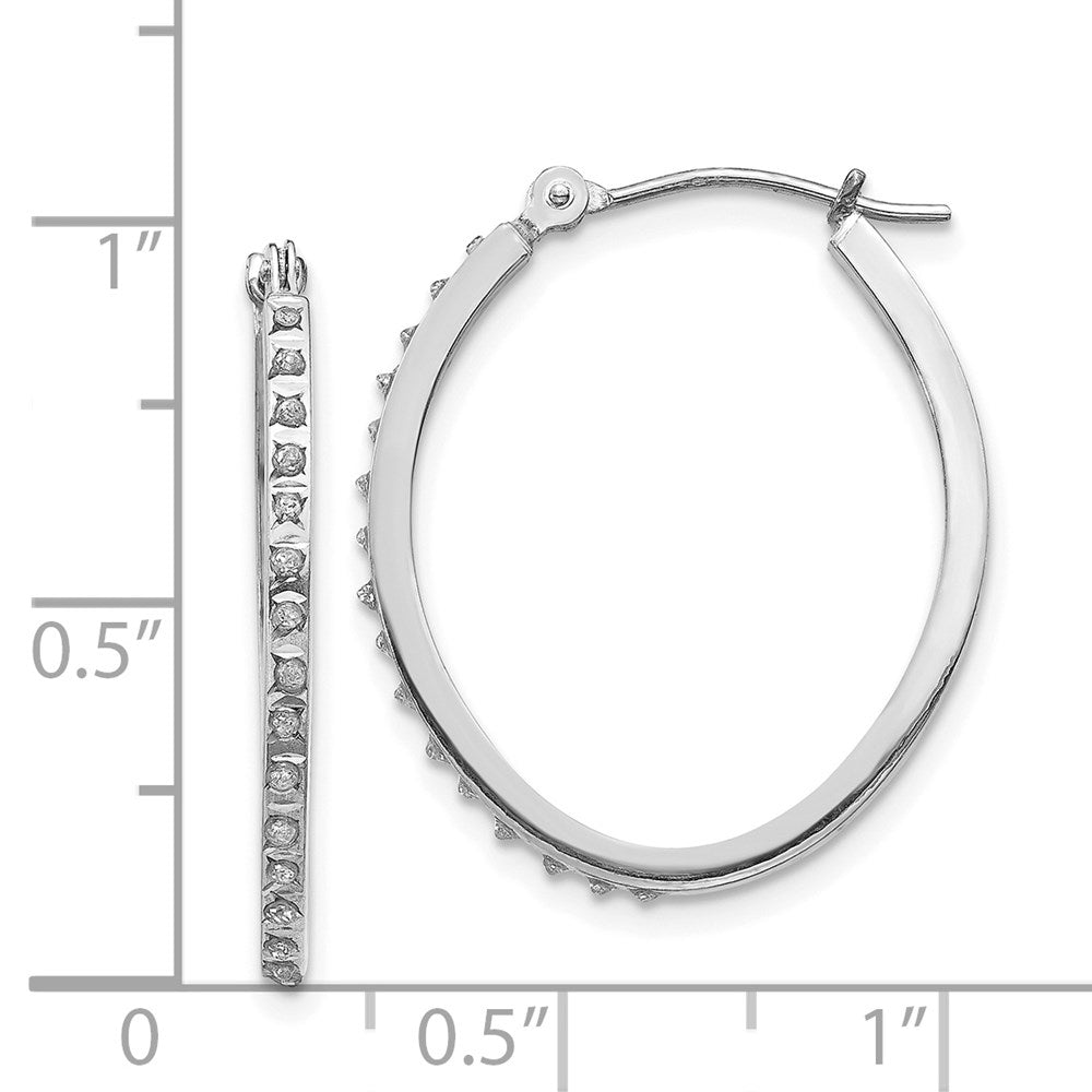 14k White Gold Diamond Fascination Oval Hinged Hoop Earrings