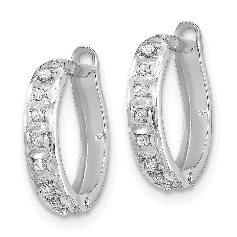 14k White Gold Diamond Fascination Round Hinged Hoop Earrings