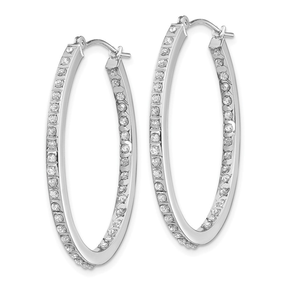 14k White Gold Diamond Fascination Oval Hinged Hoop Earrings