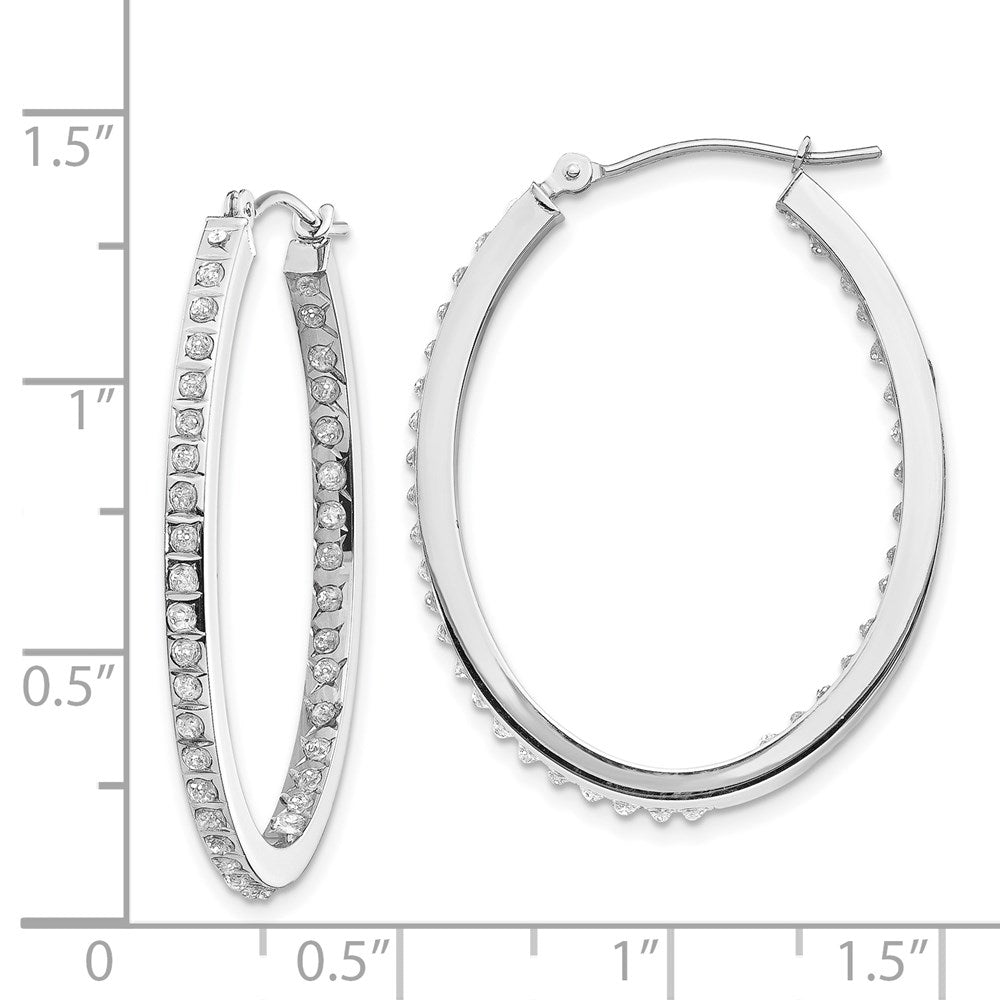 14k White Gold Diamond Fascination Oval Hinged Hoop Earrings