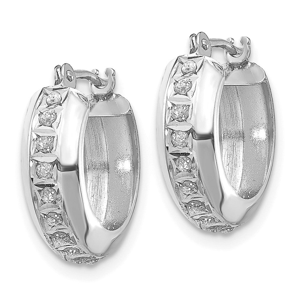 14k White Gold Diamond Fascination Round Hinged Hoop Earrings