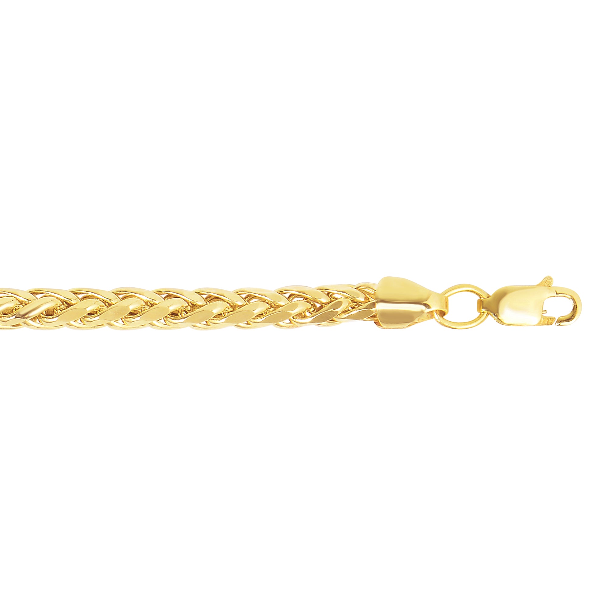 14K Yellow Gold 4.1mm Diamond Cut Lite Round Wheat 24" Chain with Lobster Lock