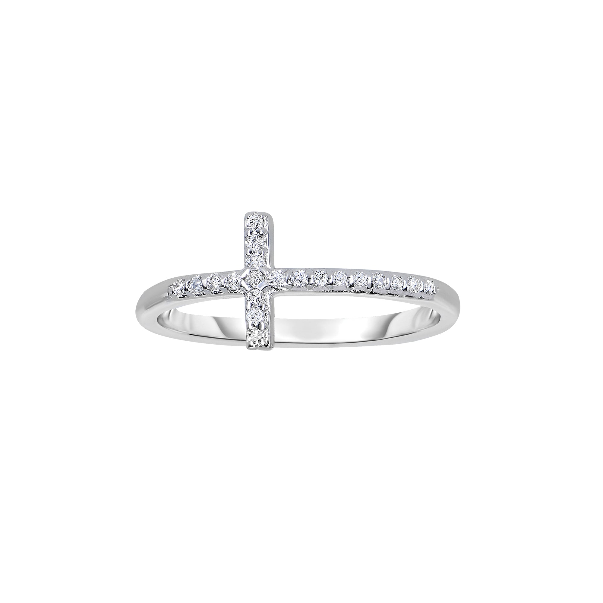 14K White Gold .12ct Diamond Side Cross Ring