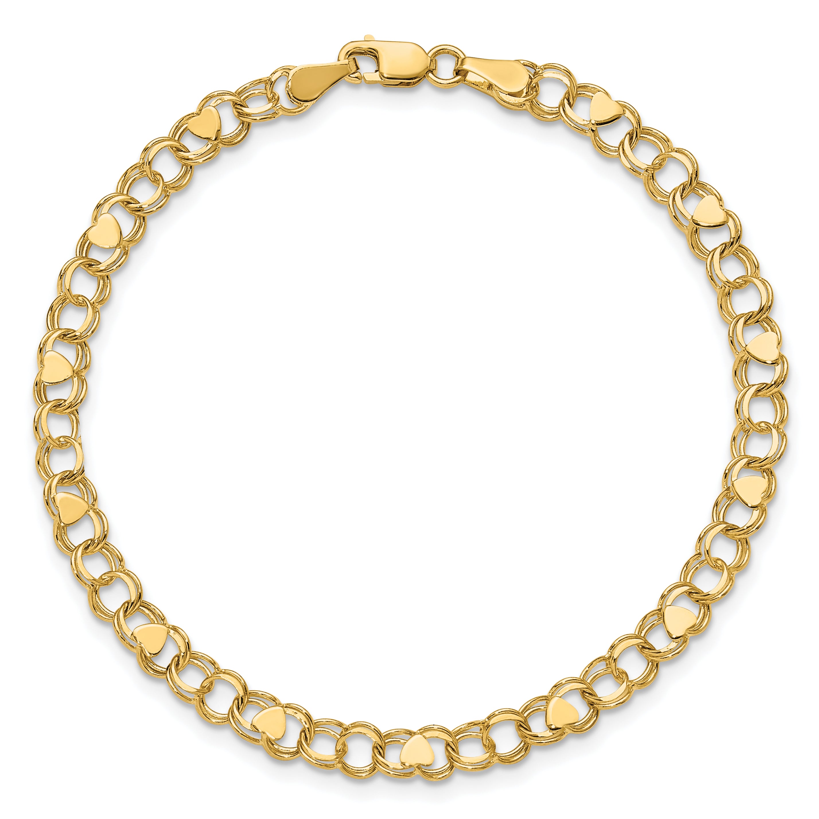 14K Double Link Heart Charm Bracelet