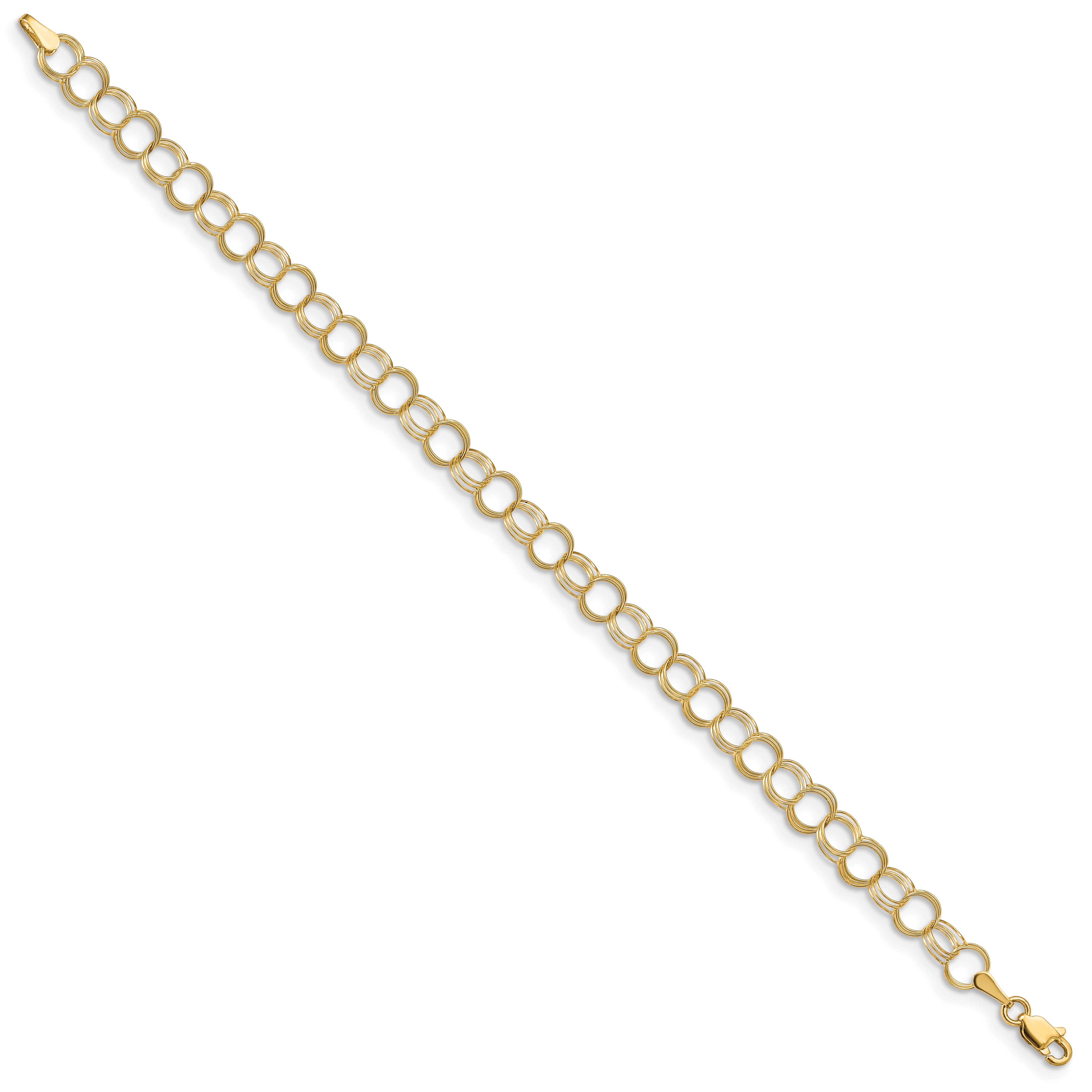 14K Solid Triple Link Charm Bracelet