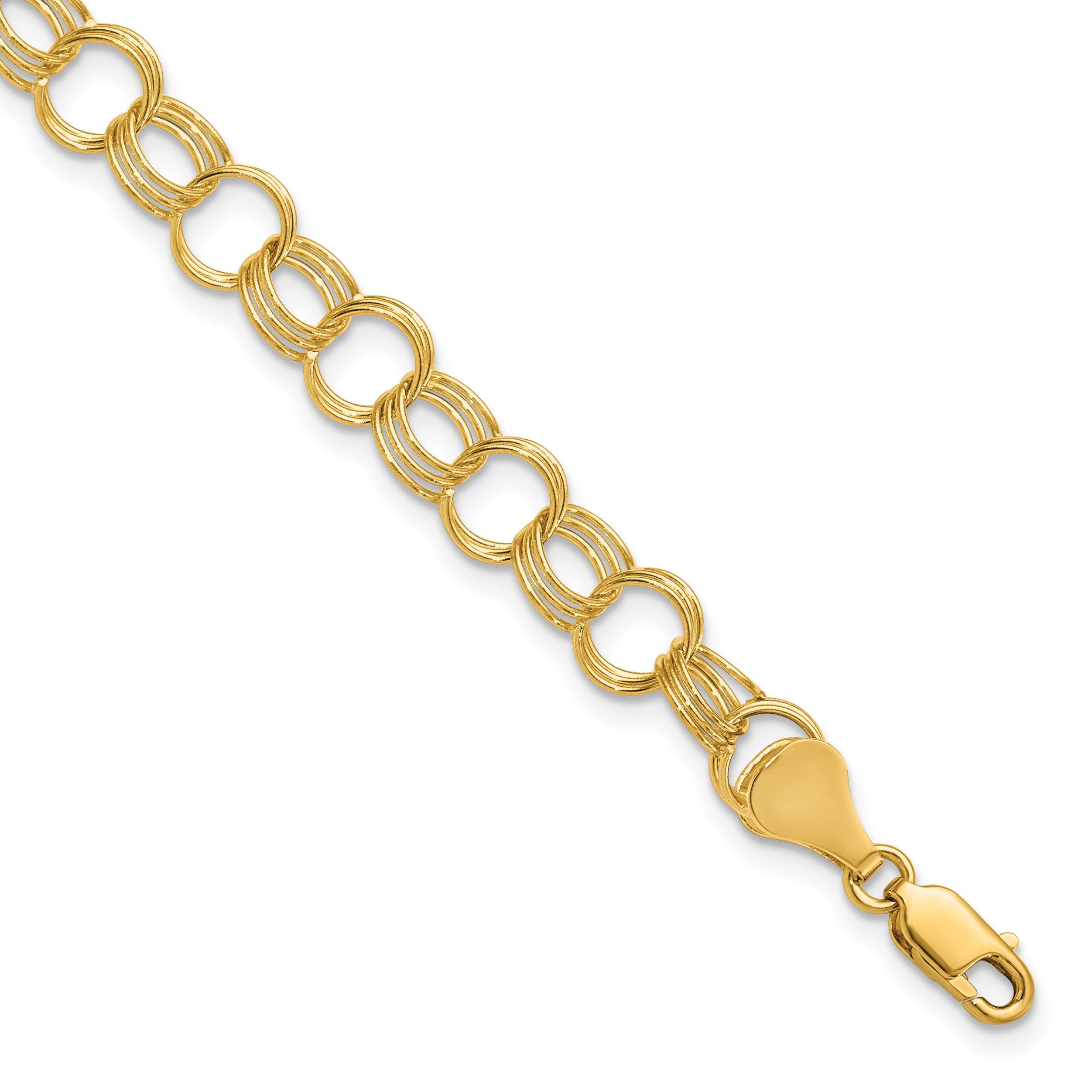 14K Solid Triple Link Charm Bracelet