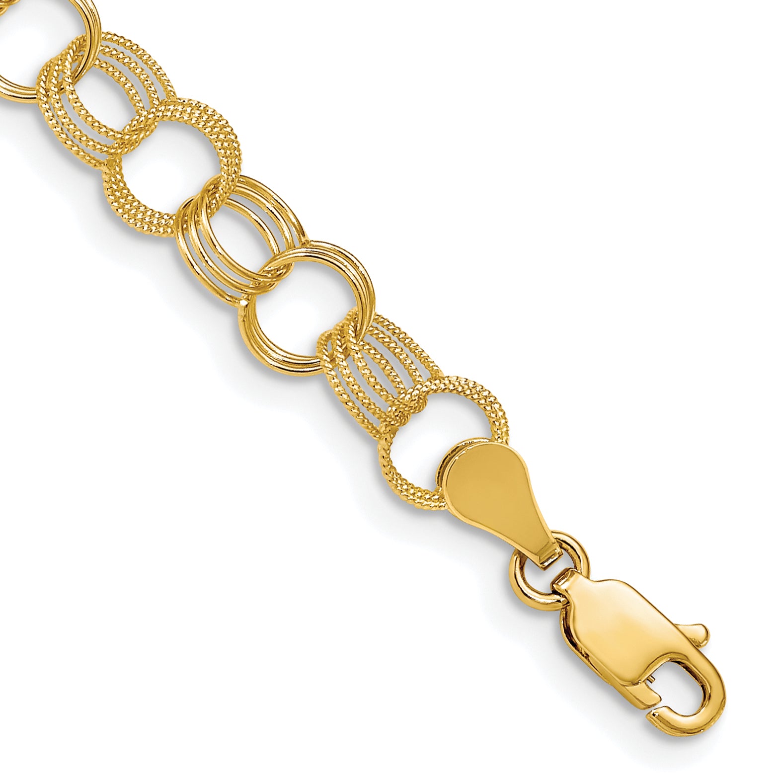 14K Solid Triple Link Charm Bracelet