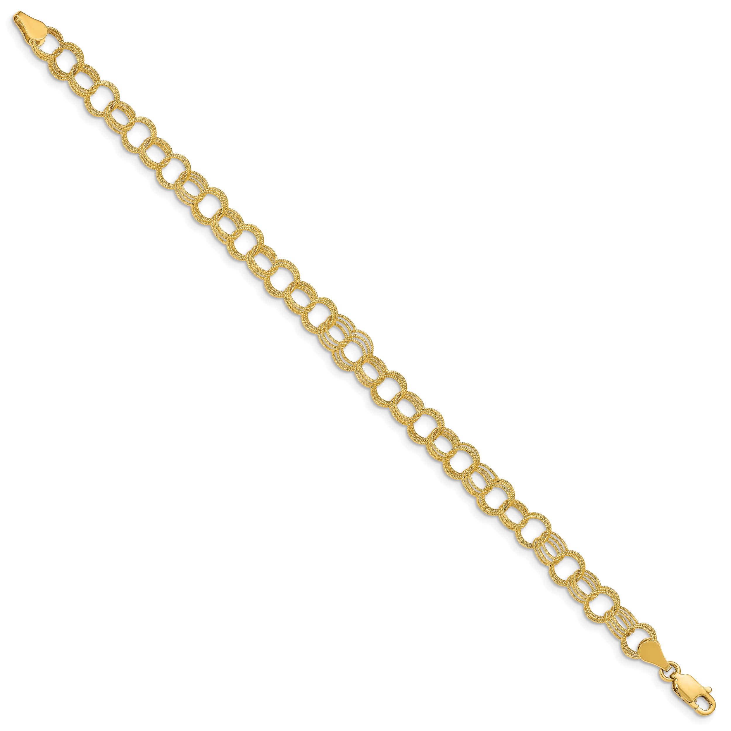 14K Solid Triple Link Charm Bracelet