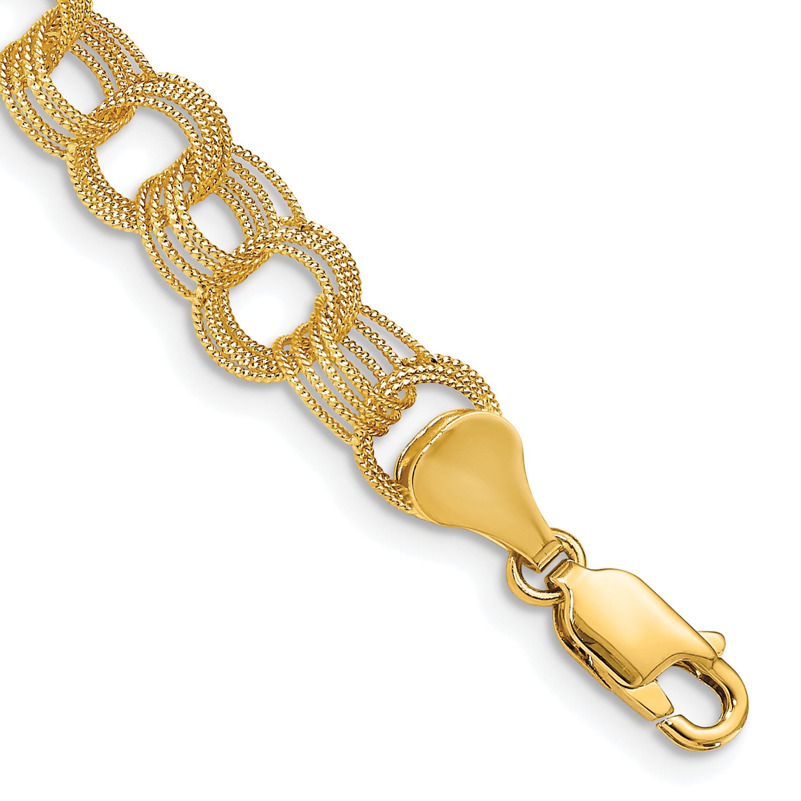 14K Solid Triple Link Charm Bracelet