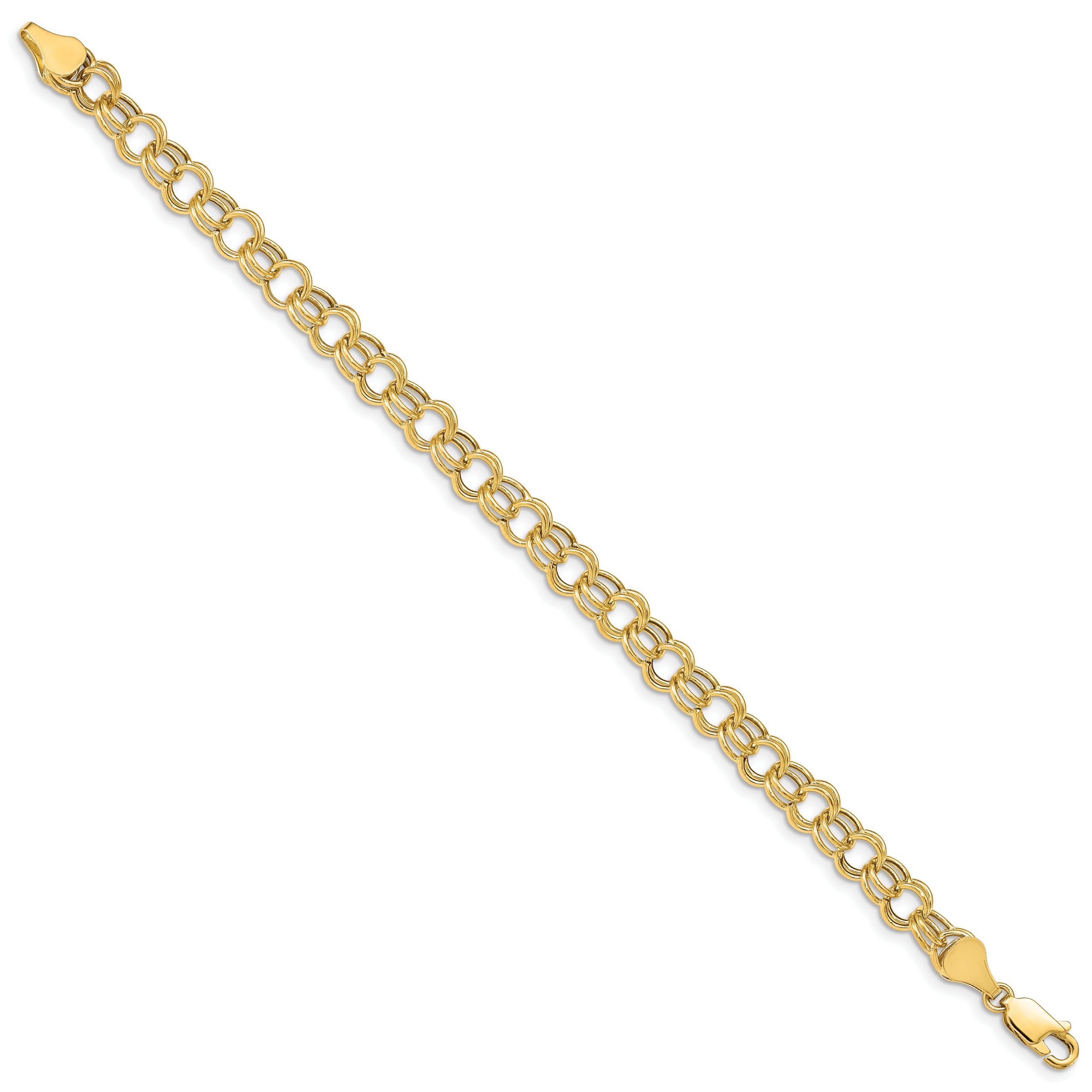 14K Hollow Double Link Charm Bracelet