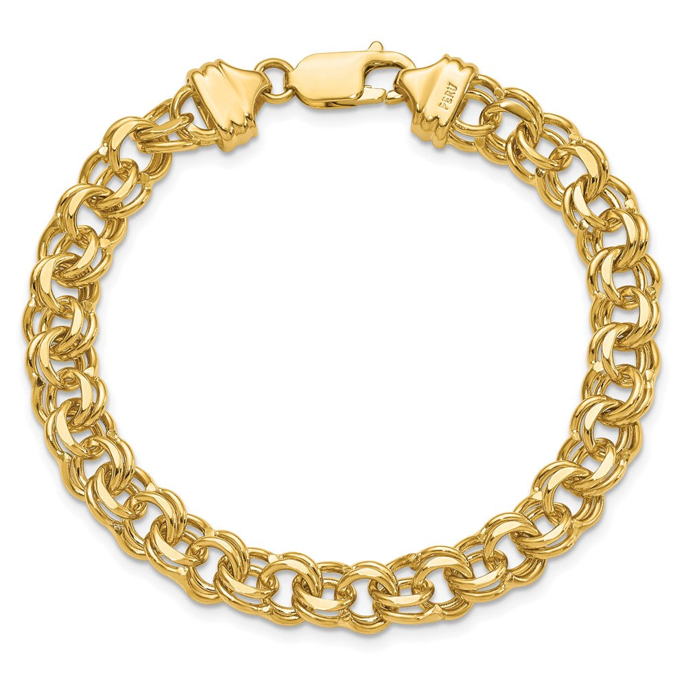 14k 8in 7.5mm Solid Double Link Charm Bracelet