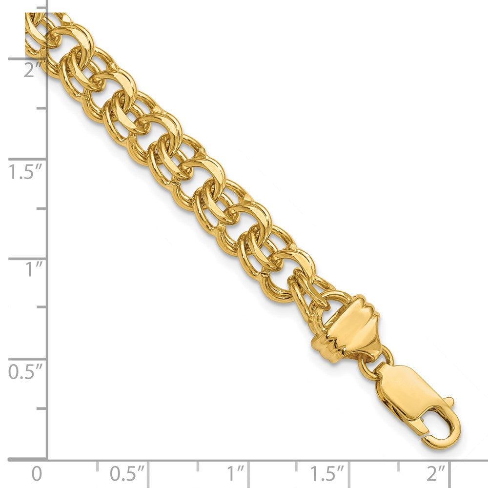 14k 7in 7.5mm Solid Double Link Charm Bracelet