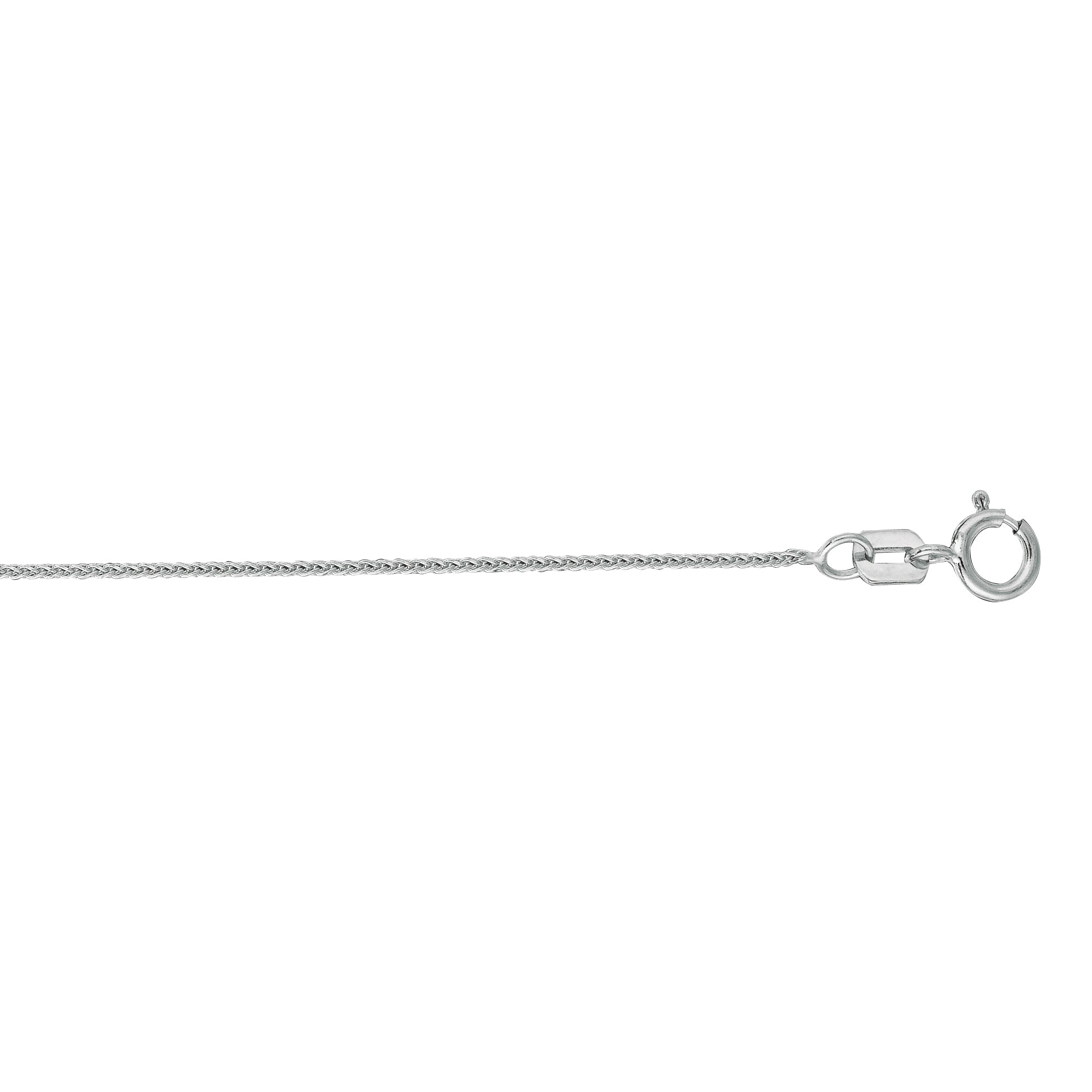 14K White Gold 0.6mm Diamond Cut Round Wheat 20" Chain with Spring Ring