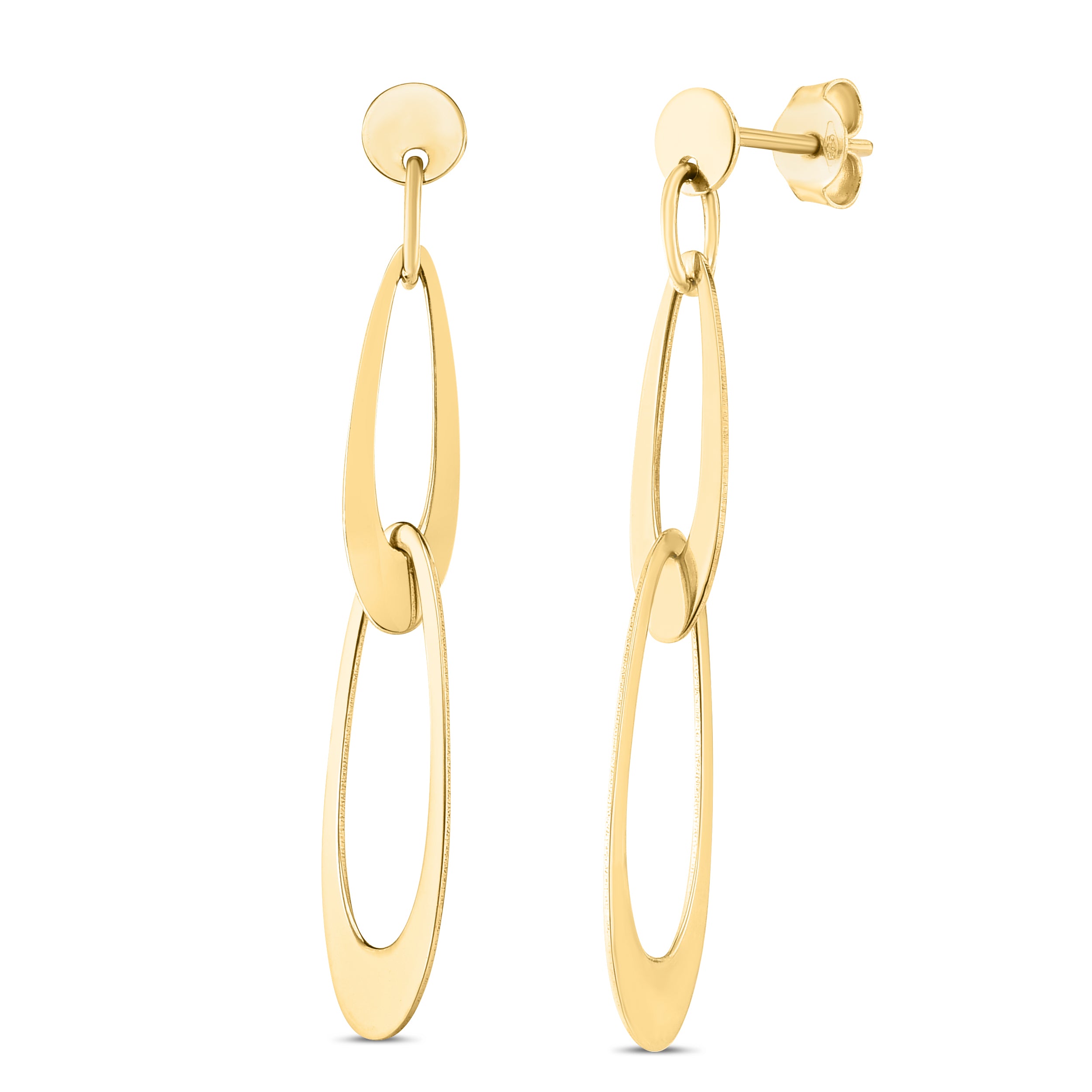 14K Yellow Gold Italian Oval Links Drop Earrings with Push Back Clasp
