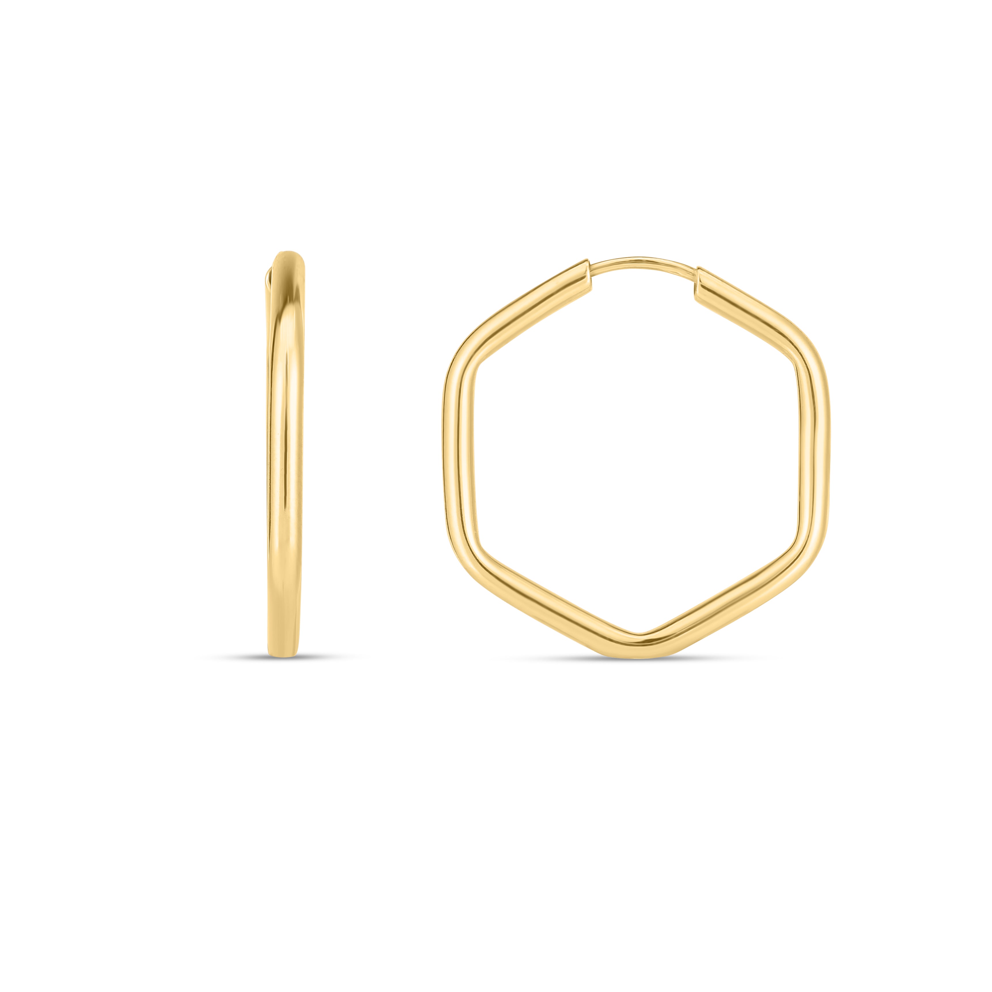 14K Yellow Gold Endless Hexagon Hoop Earrings 
