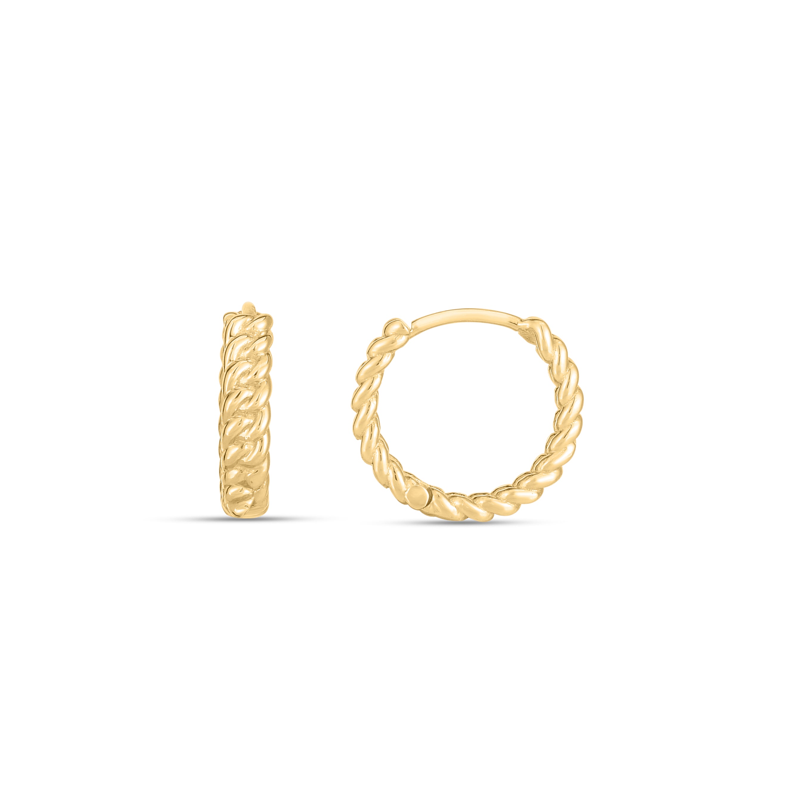 14K Yellow Gold Braided Huggie Hoops With Snap Clasp