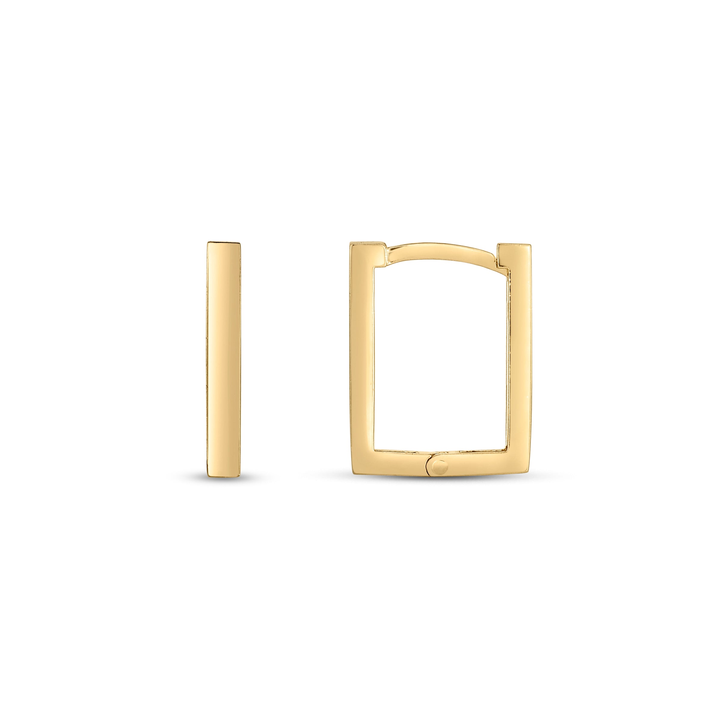 14K Yellow Gold Rectangle Huggie Hoops With Snap Clasp