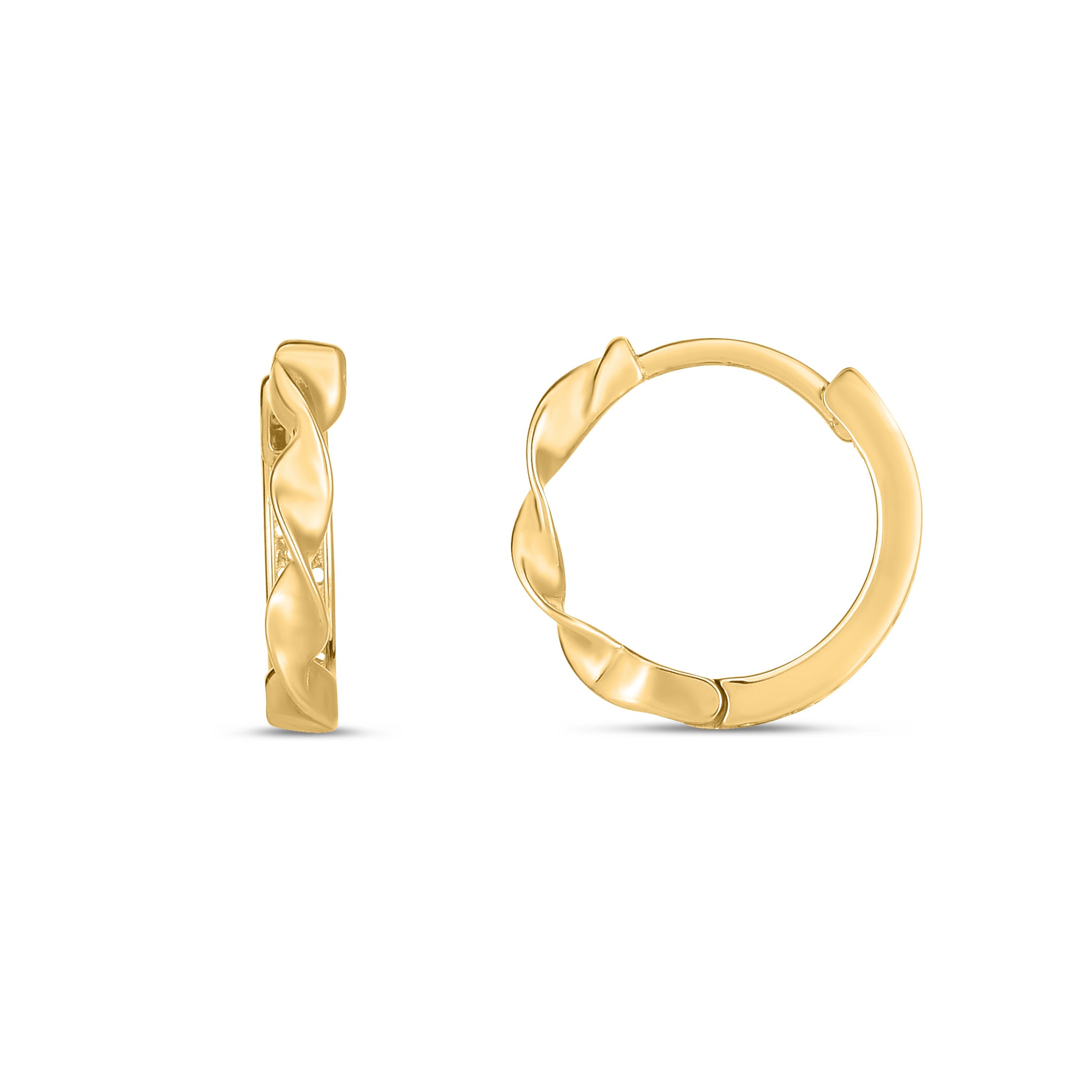 14K Yellow Gold Twisted Huggie Hoops with Snap Clasp